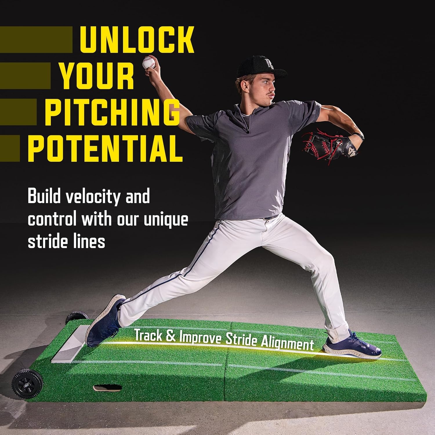 GoSports Portable Baseball Pitching Mound with Stride Lines – 80 x 28 x 6 Inches – Foldable Pitching Mound