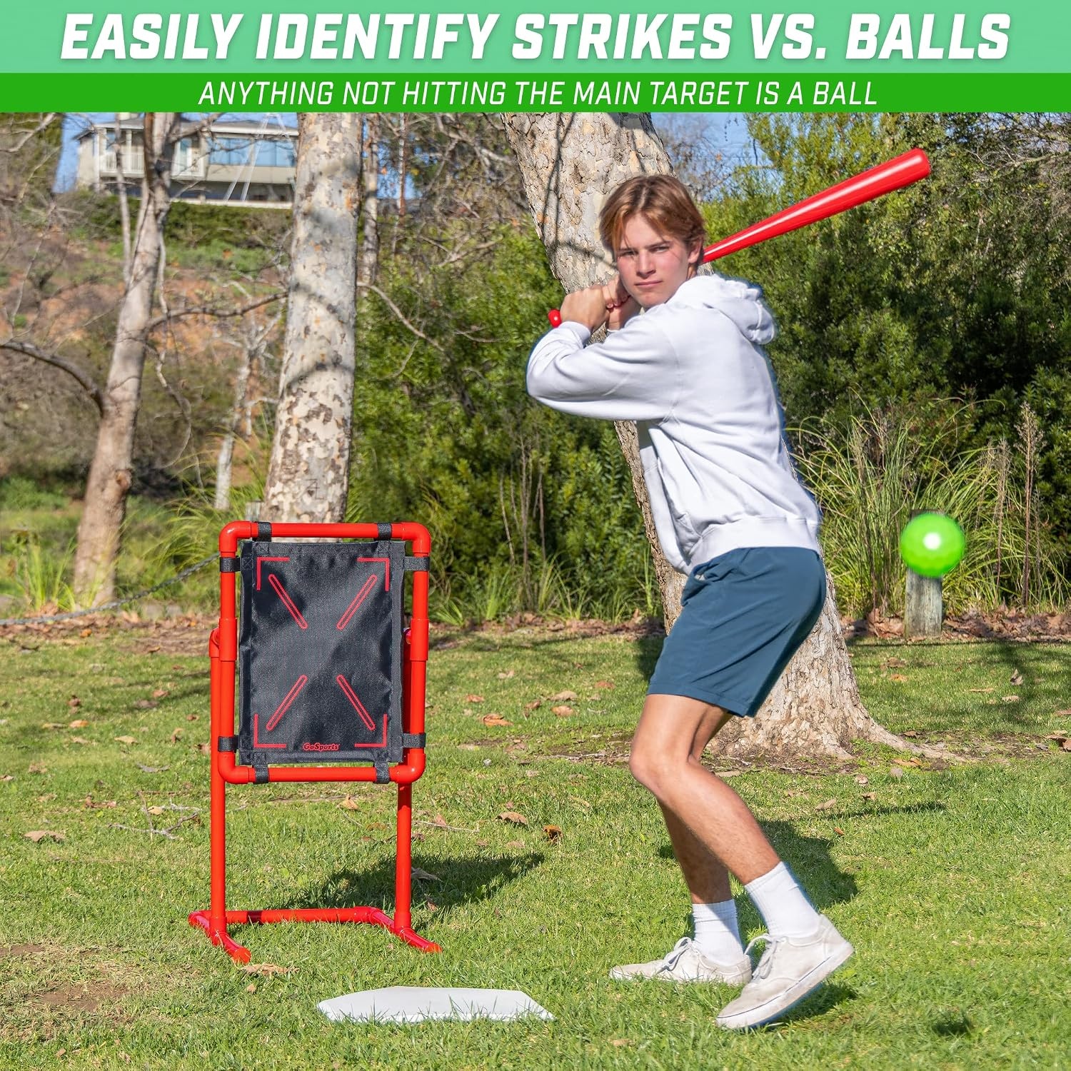 GoSports Baseball Strike Zone Target for Plastic Balls – Compatible with Blitzball and Wiffle Ball(Small 22″ x 18″)