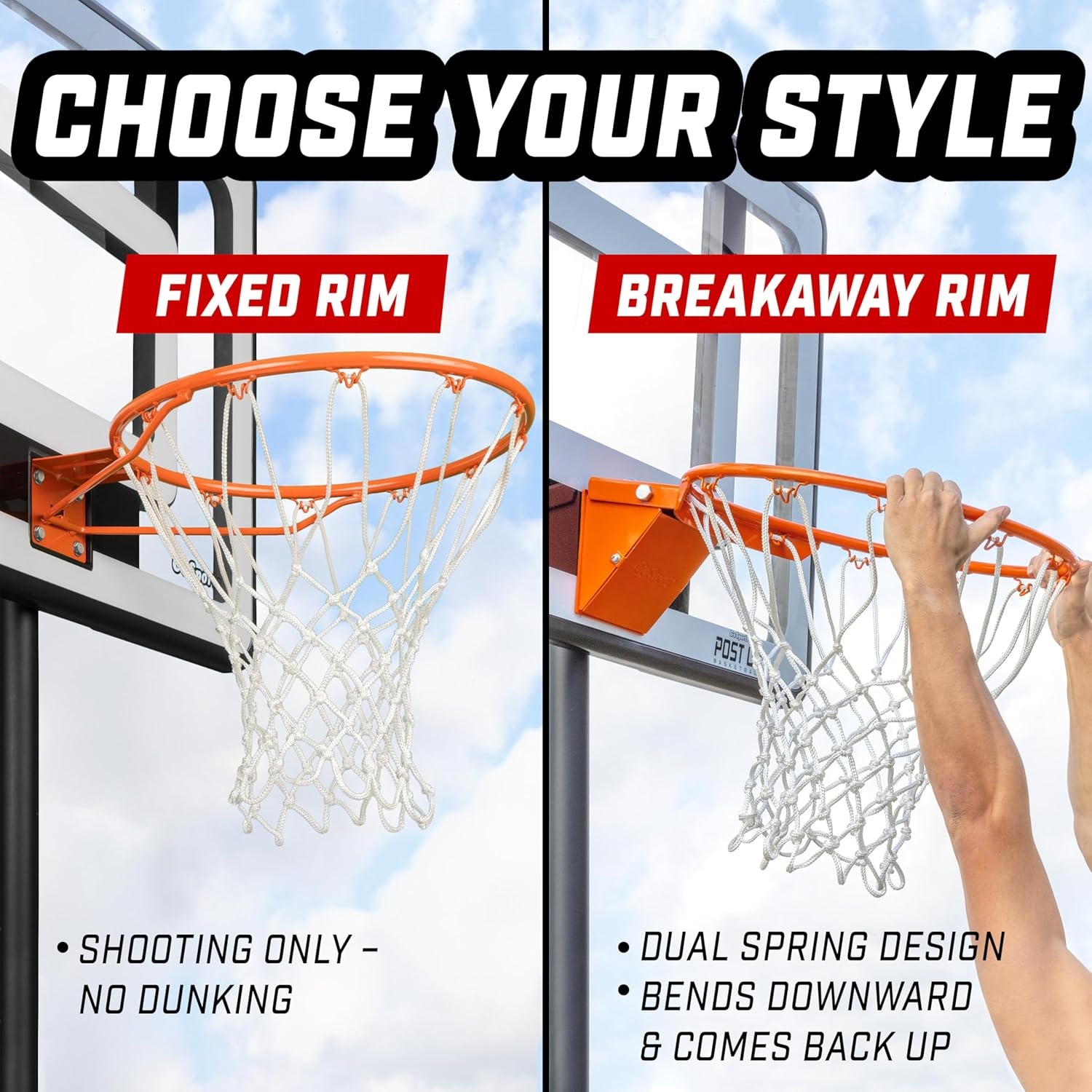 GoSports Regulation 18″ Steel Basketball Rim – Choose from Fixed or Breakaway – Use for Replacement or Garage Mount(Breakaway)