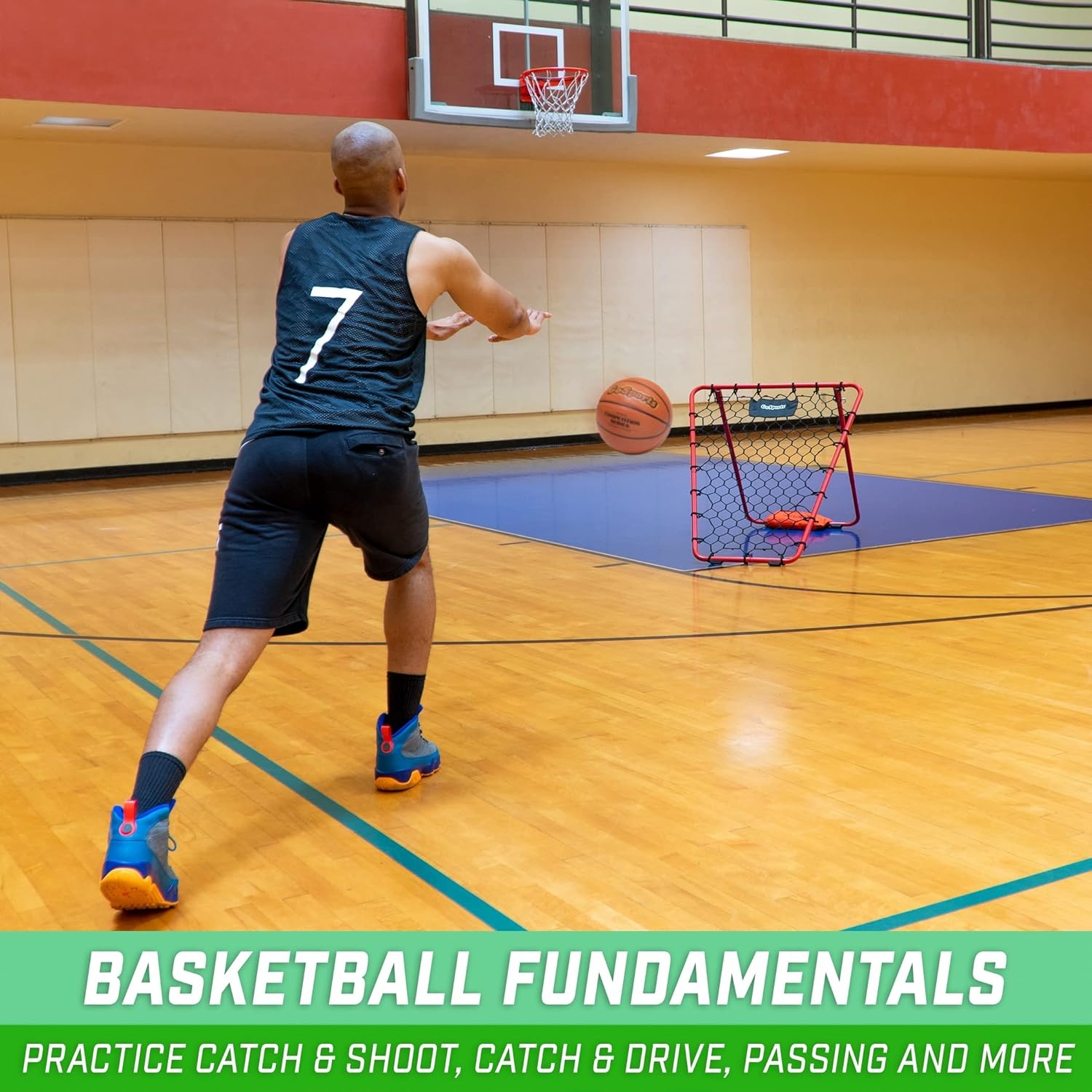 GoSports Basketball Rebounder with Adjustable Frame, Rubber Grip Feet and Sandbags – Portable Passback Training Aid