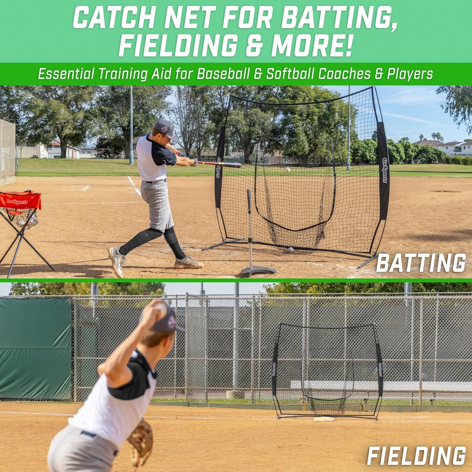 GoSports 7 x 7 ft Baseball & Softball Nets – Available in Team Colors – Batting & Pitching Net with Strike Zone(Black)