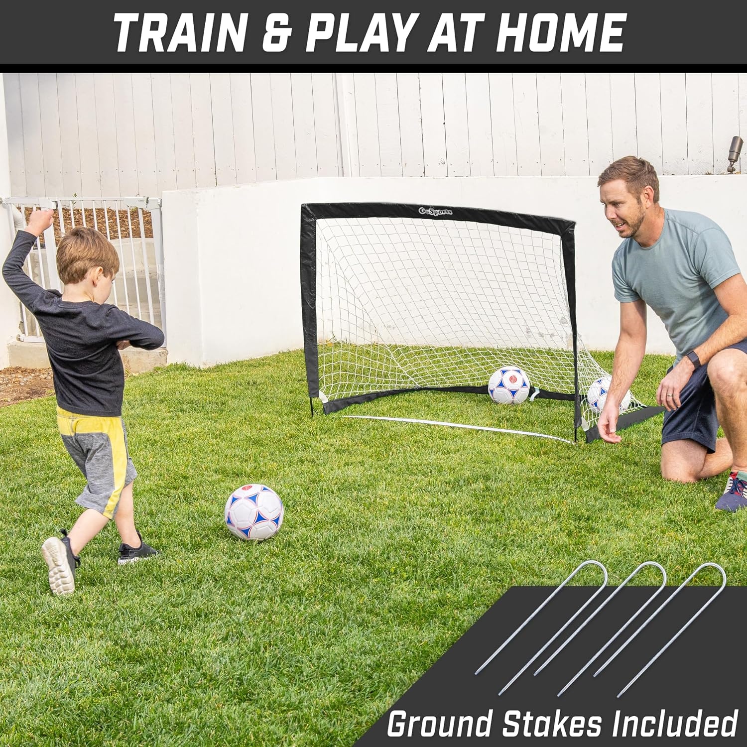 GoSports Portable Soccer Goals for Kids – 13 Color Options – Choose 4 x 3 ft or 6 x 4 ft – Team Tone Pop Up Nets for Backyard(Black)