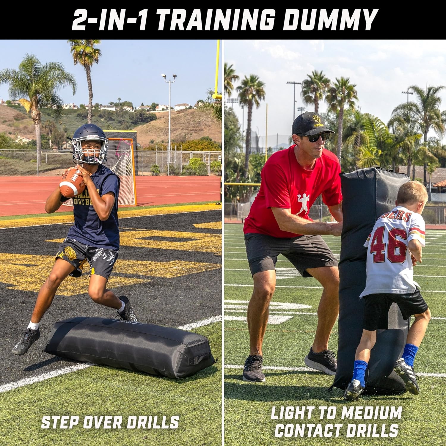 GoSports Inflatable Football Step Over Dummy & Blocking Pad – Training Equipment for Football Practice with 4 Heavy Duty Handles – 4 ft