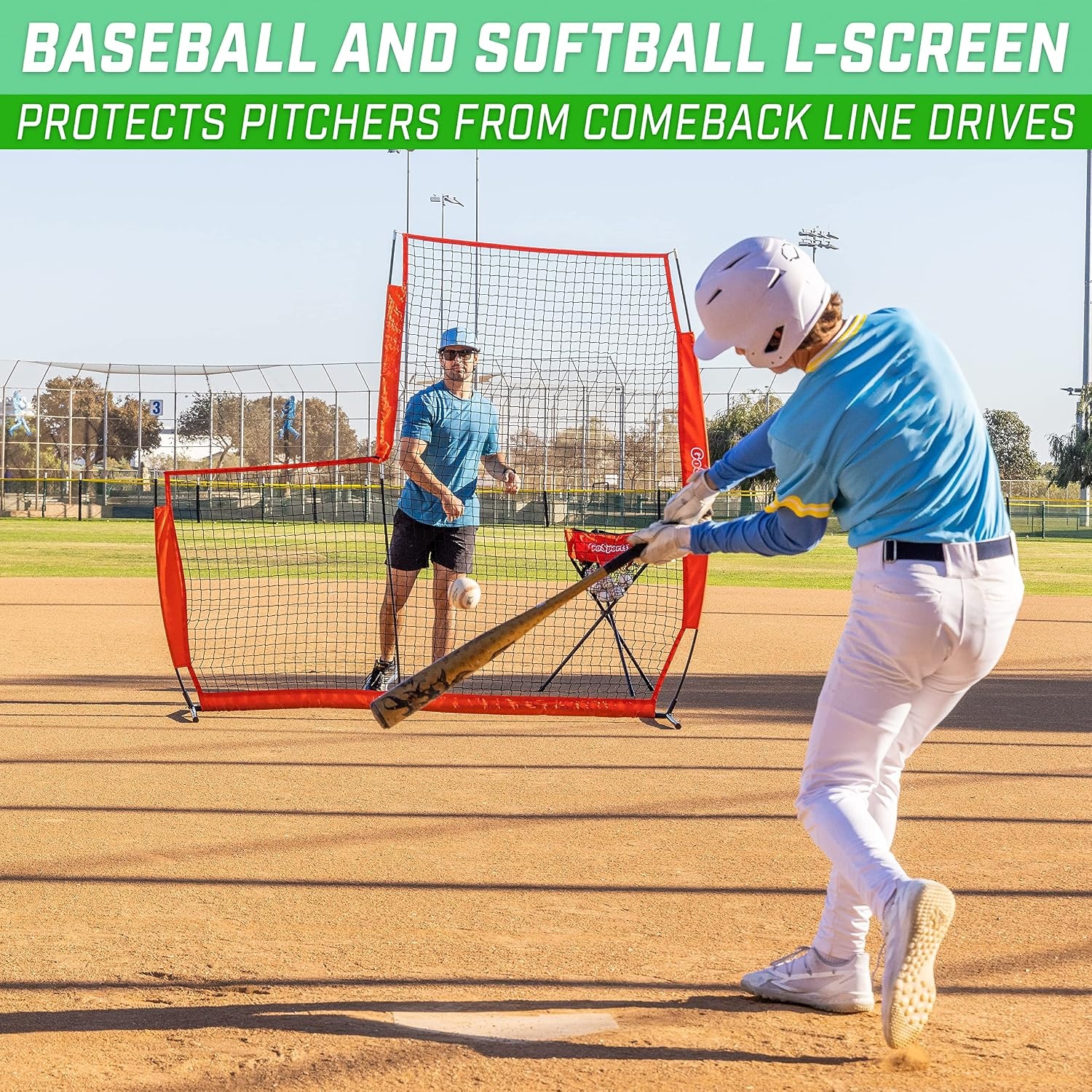 GoSports Baseball & Softball Pitching Screens – L Screen or I Screen – Pitcher Protection Net(L Screen)