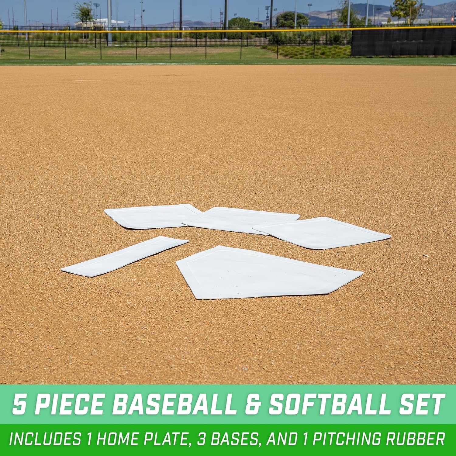 GoSports Baseball & Softball 5 Piece Base Set – Rubber Field Bases for Kids & Adults(One Size (Pack of 8))