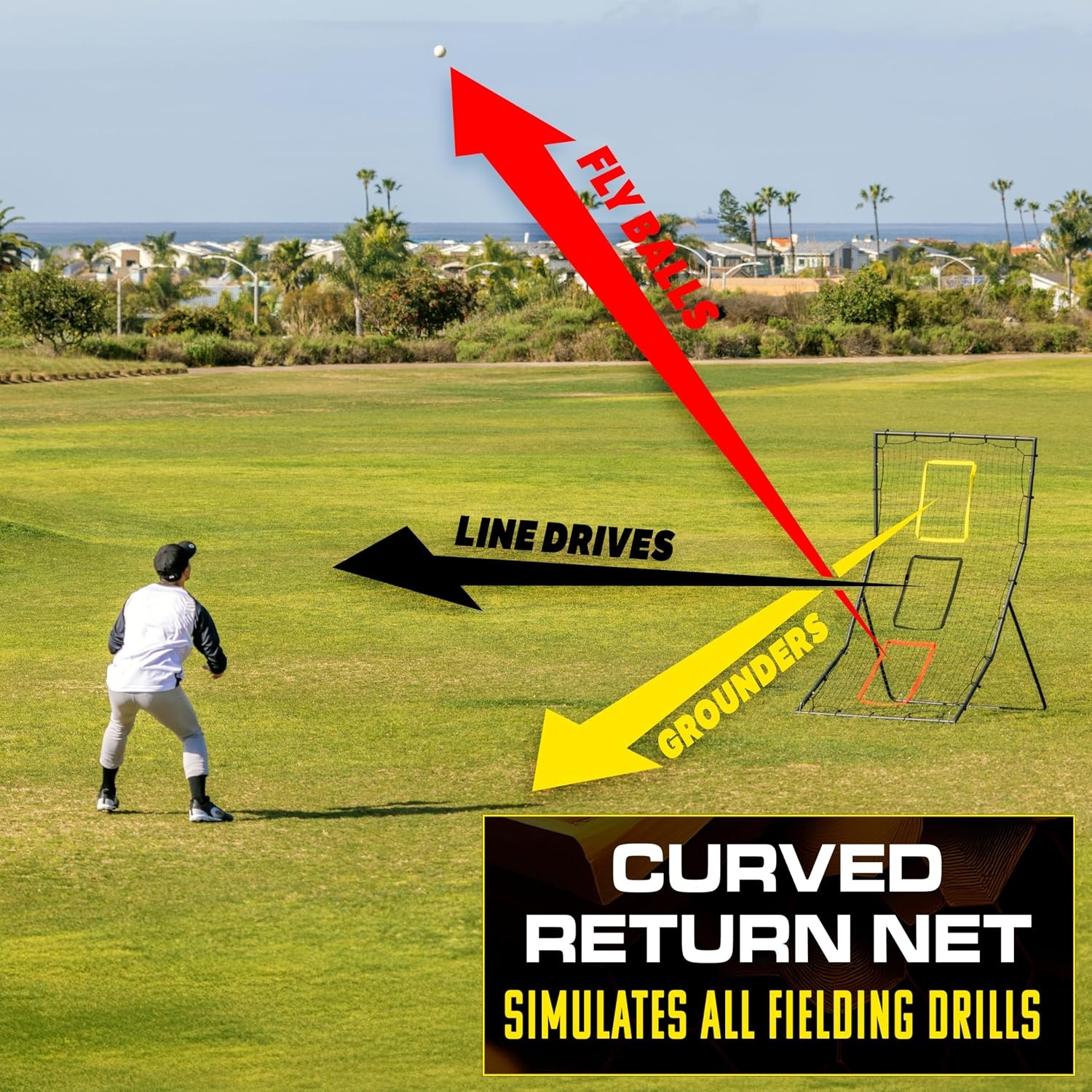 GoSports 6 x 4 ft Baseball & Softball Pitching and Fielding Rebounder – Pitch Back Net with 3 Target Zones