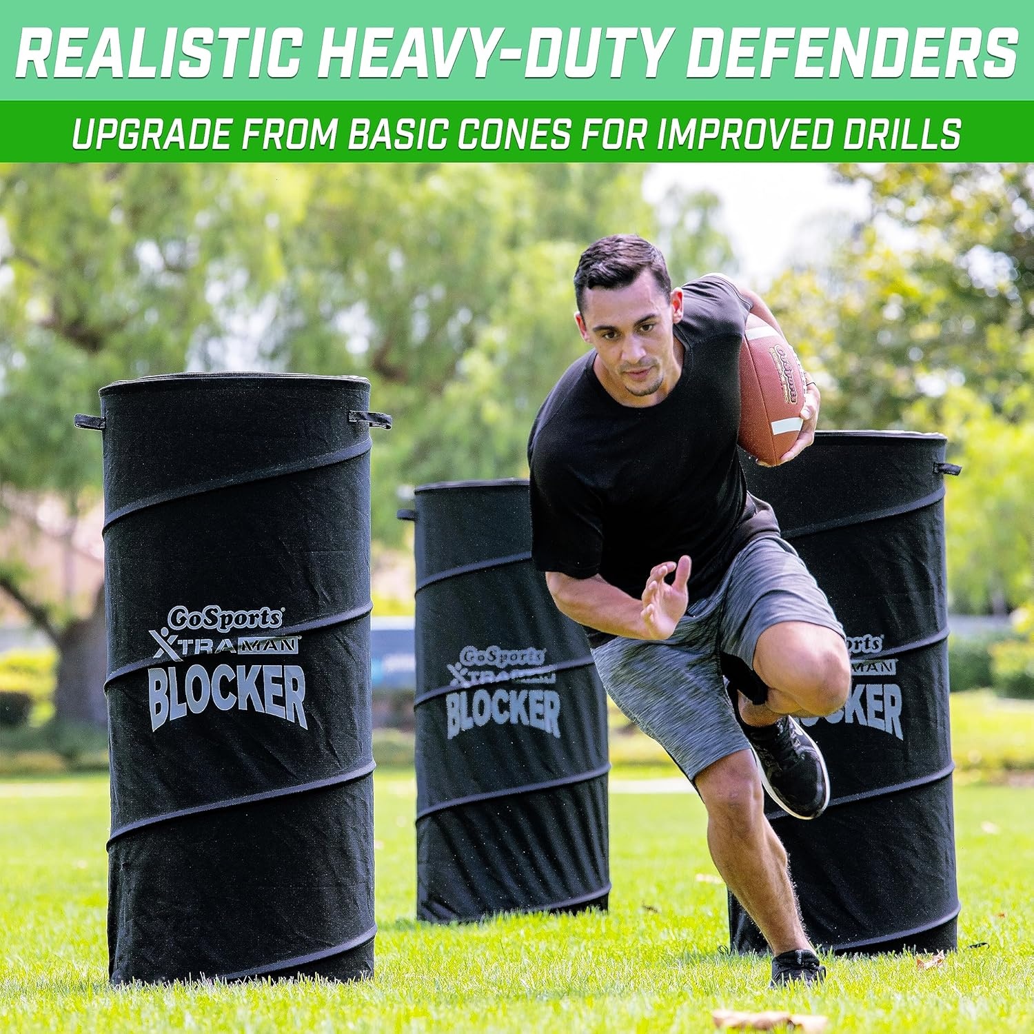 GoSports XTRAMAN PRO 46″ XL Pop Up Defender 3 Pack – Heavy Duty Multi-Sport Blocking Dummy – Training Equipment for Basketball, Football, Soccer and More