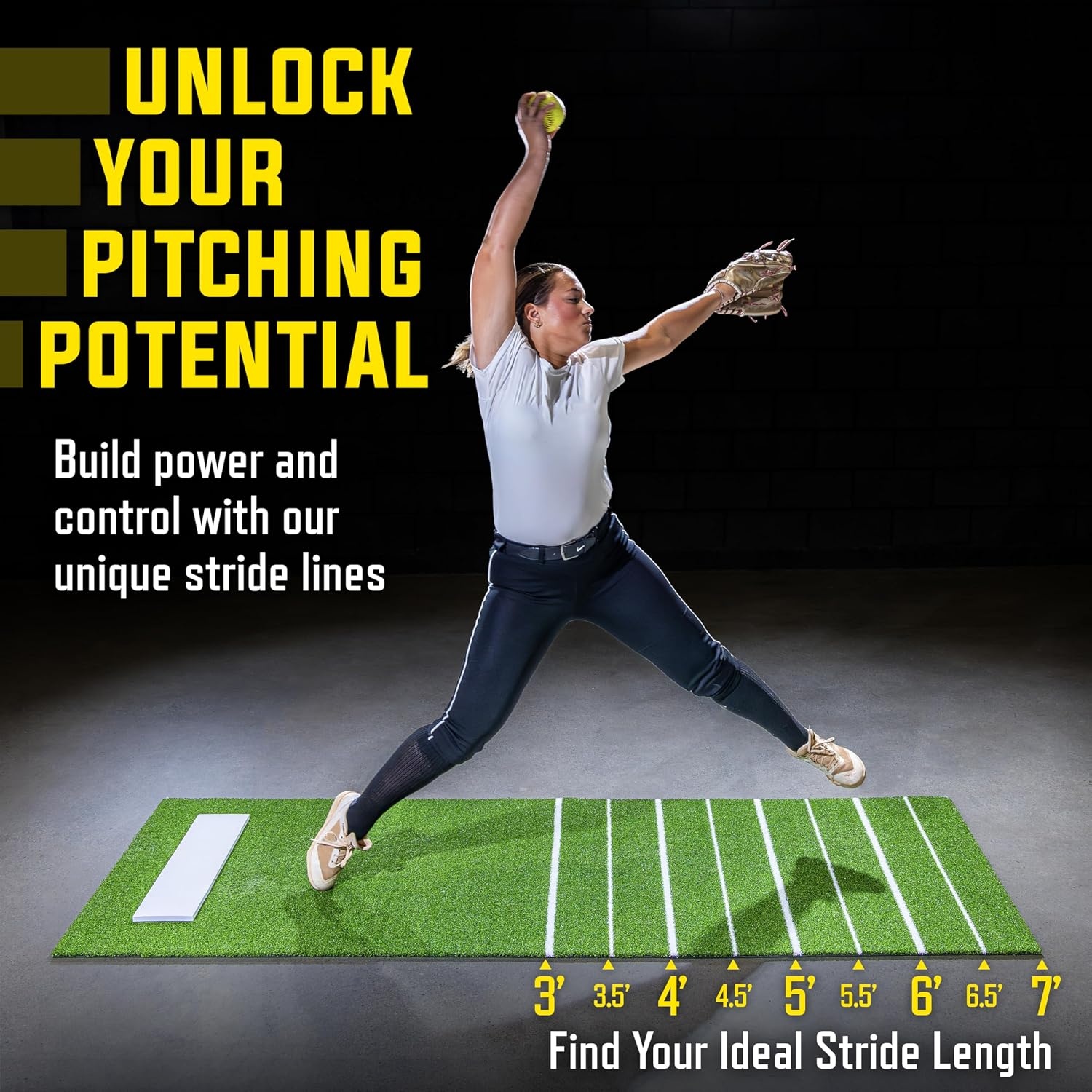 GoSports Softball Pitching Mat with Stride Lines – Indoor Outdoor Antislip Rubber Backing