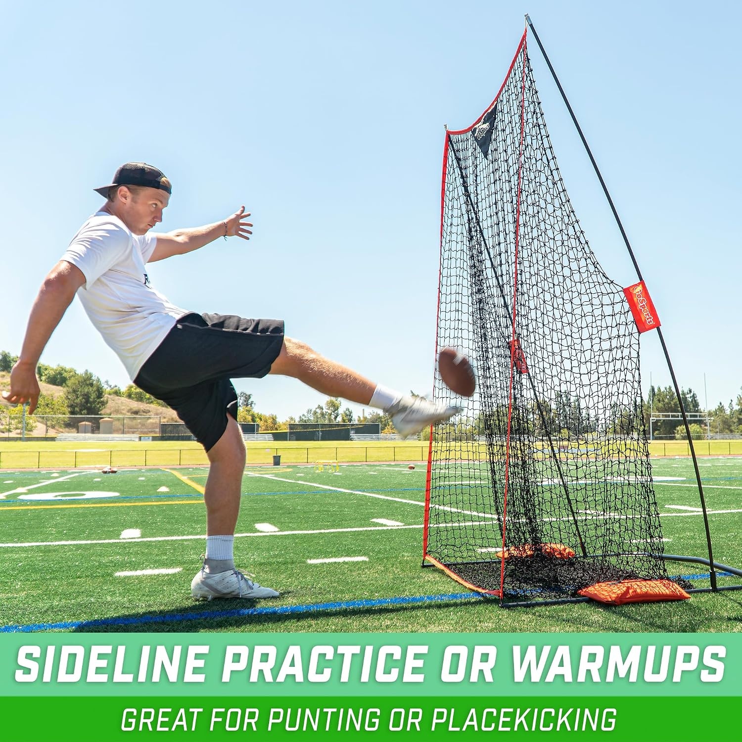 GoSports Football 7 ft x 4 ft Kicking Net – Sideline Practice for Punting or Place Kicks, Ultra-Portable Design with Weighted Sandbag
