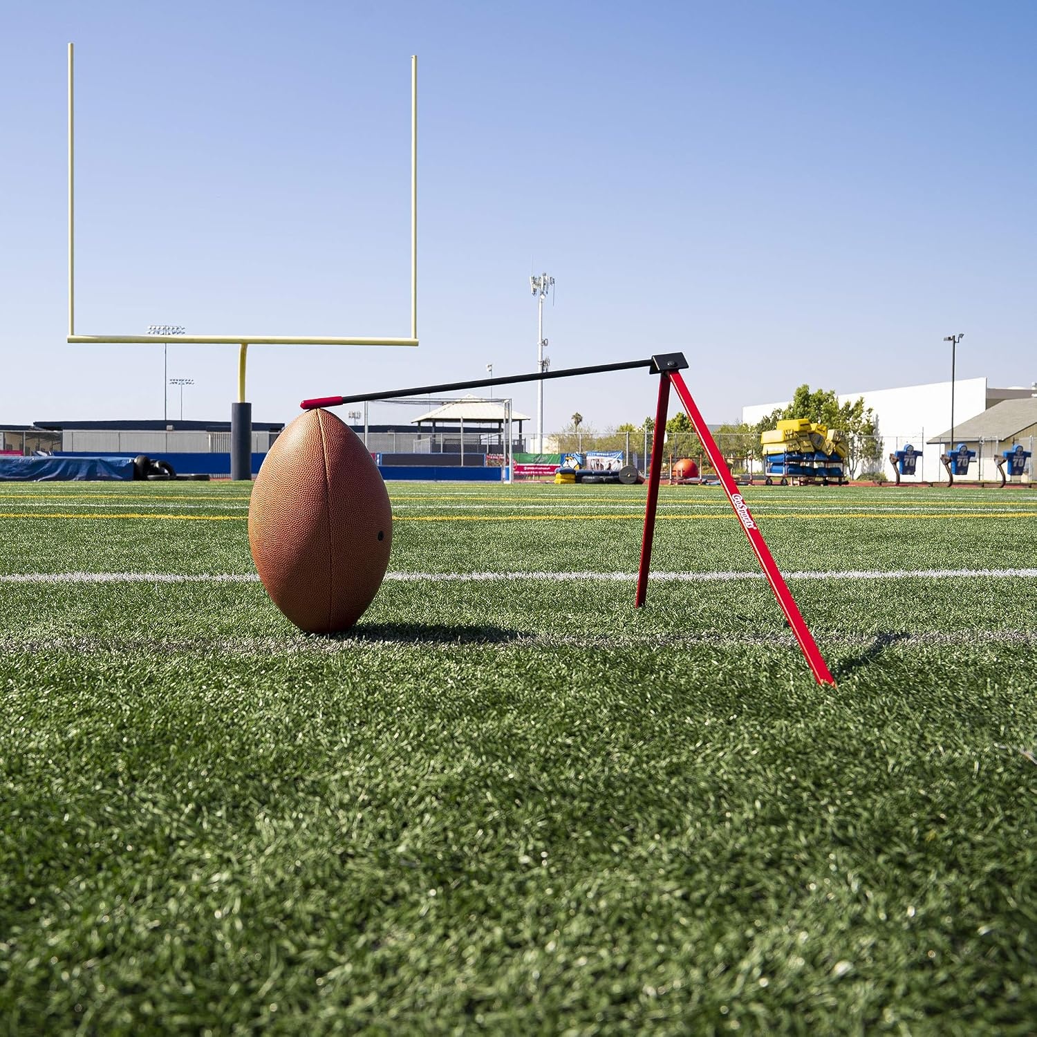 GoSports Football Kicking Tee Metal Place Kicking Stand for Field Goal Kicks – Portable Holder Compatible with All Football Sizes