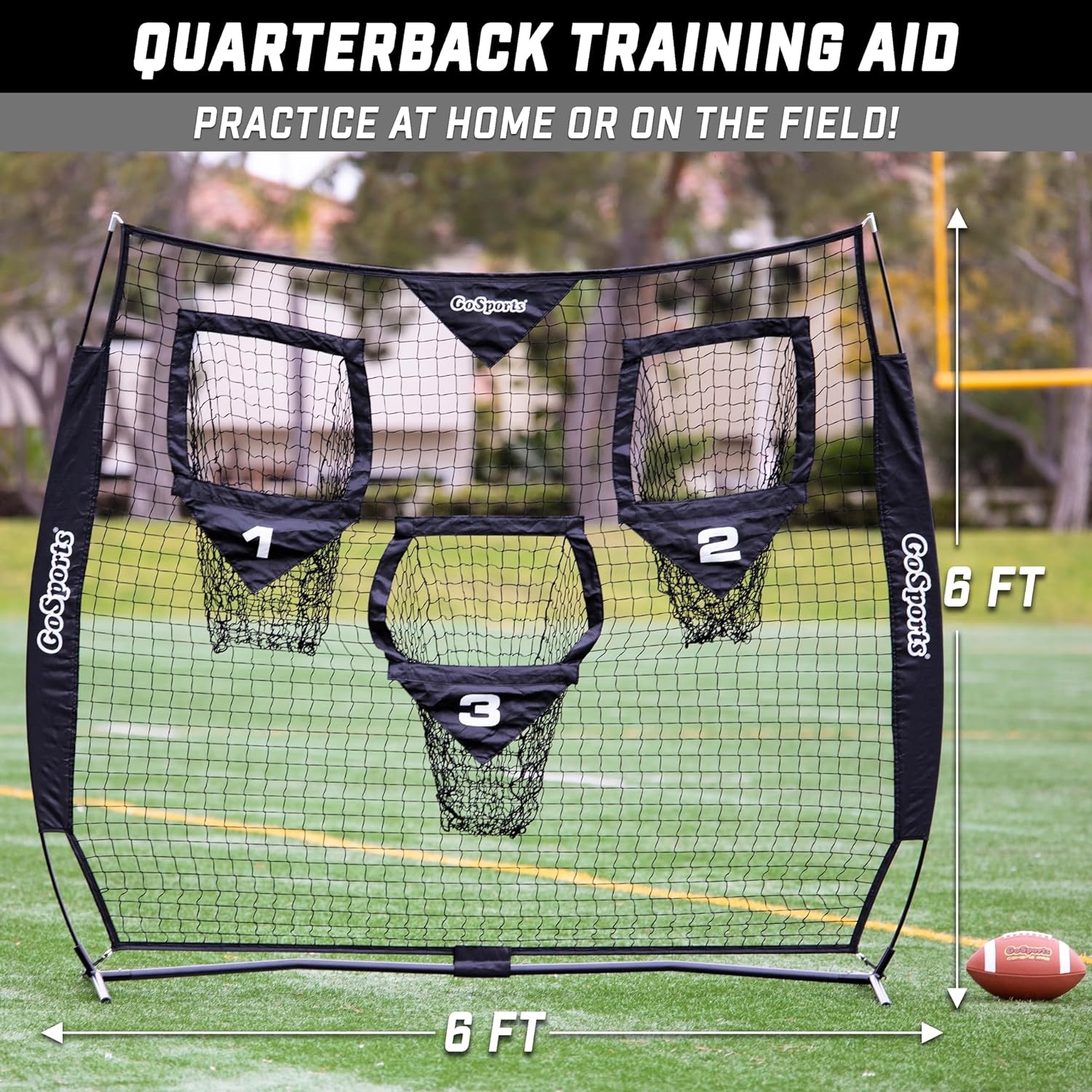 GoSports Football Throwing Net – 8 x 8 ft or 6 x 6 ft Nets – Choose Black or Red(6 x 6 ft Black)