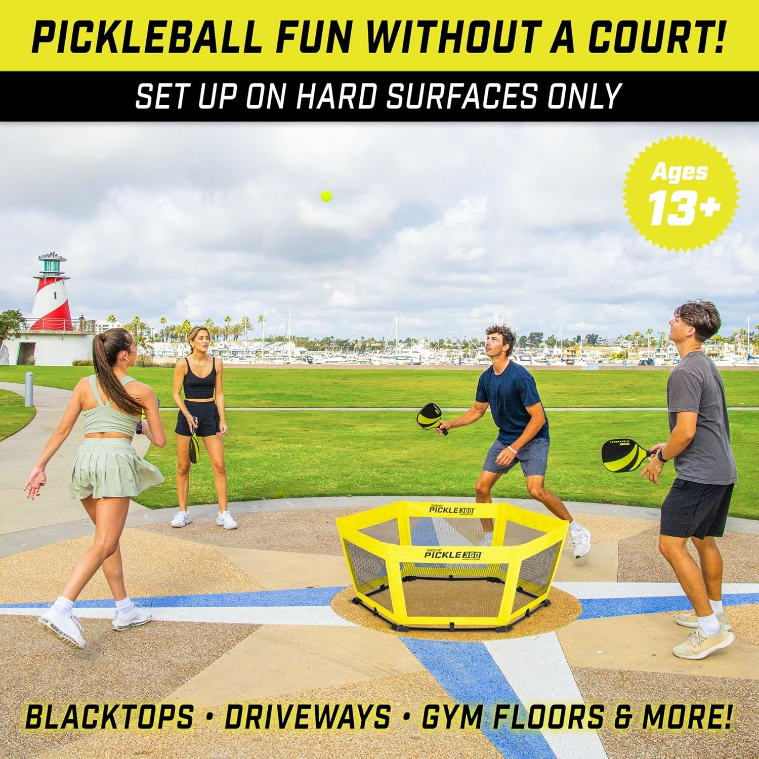 GoSports Pickle 360 Game Set – Pickleball Without a Court – Outdoor Lawn, Beach, and Backyard Paddle Ball Game(Hardcourt)