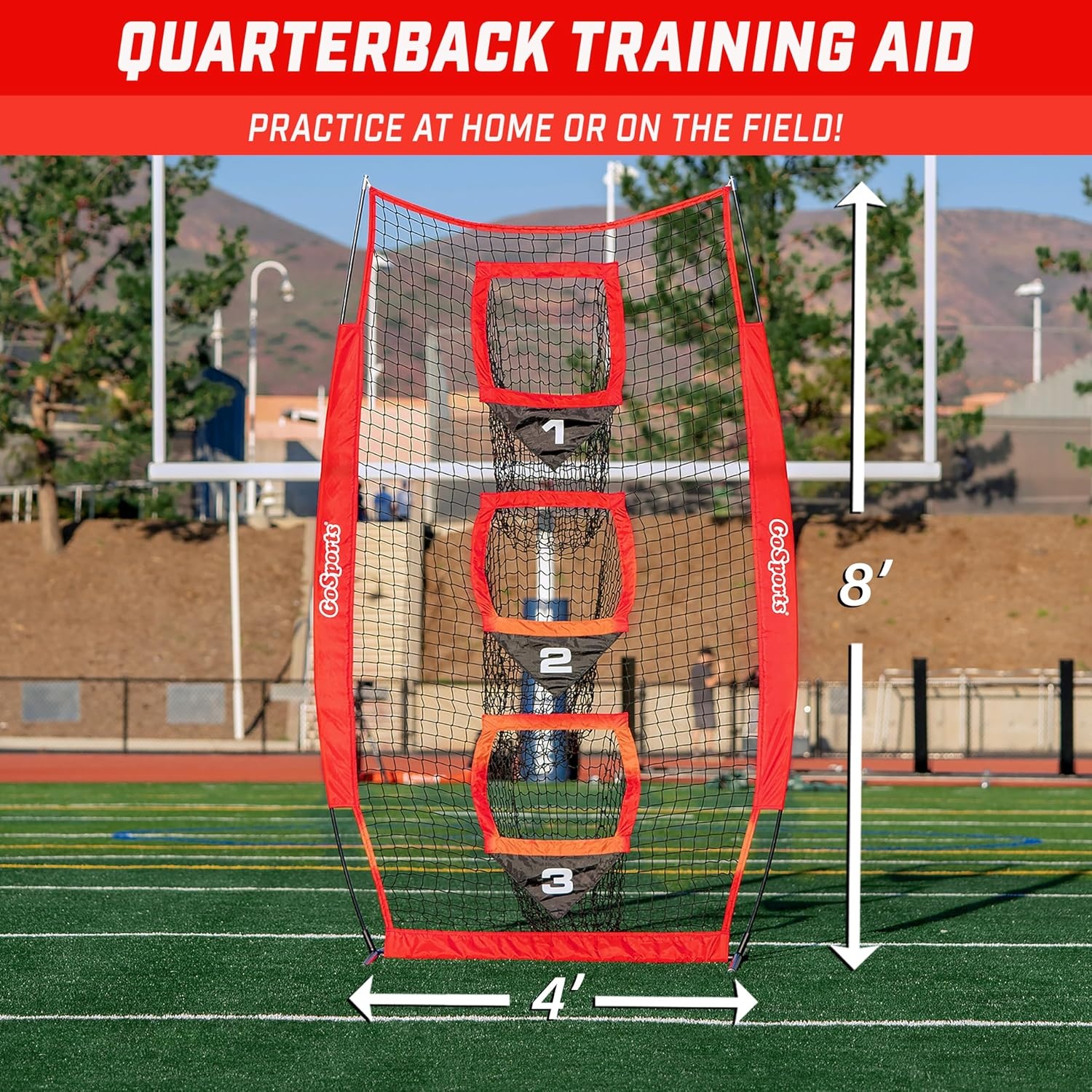 GoSports 8 x 4 ft Football Throwing Target Net – Choose Black or Red(8 x 4 ft Red)