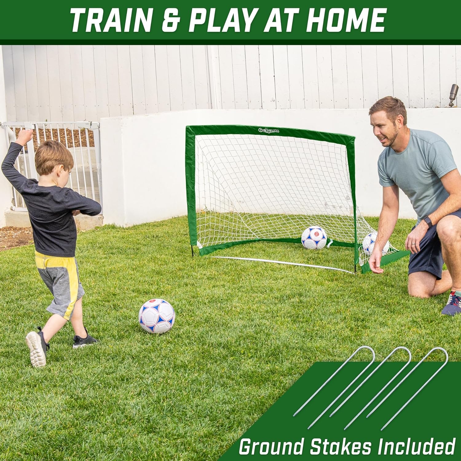 GoSports Portable Soccer Goals for Kids – 13 Color Options – Choose 4 x 3 ft or 6 x 4 ft – Team Tone Pop Up Nets for Backyard(Dark Green)