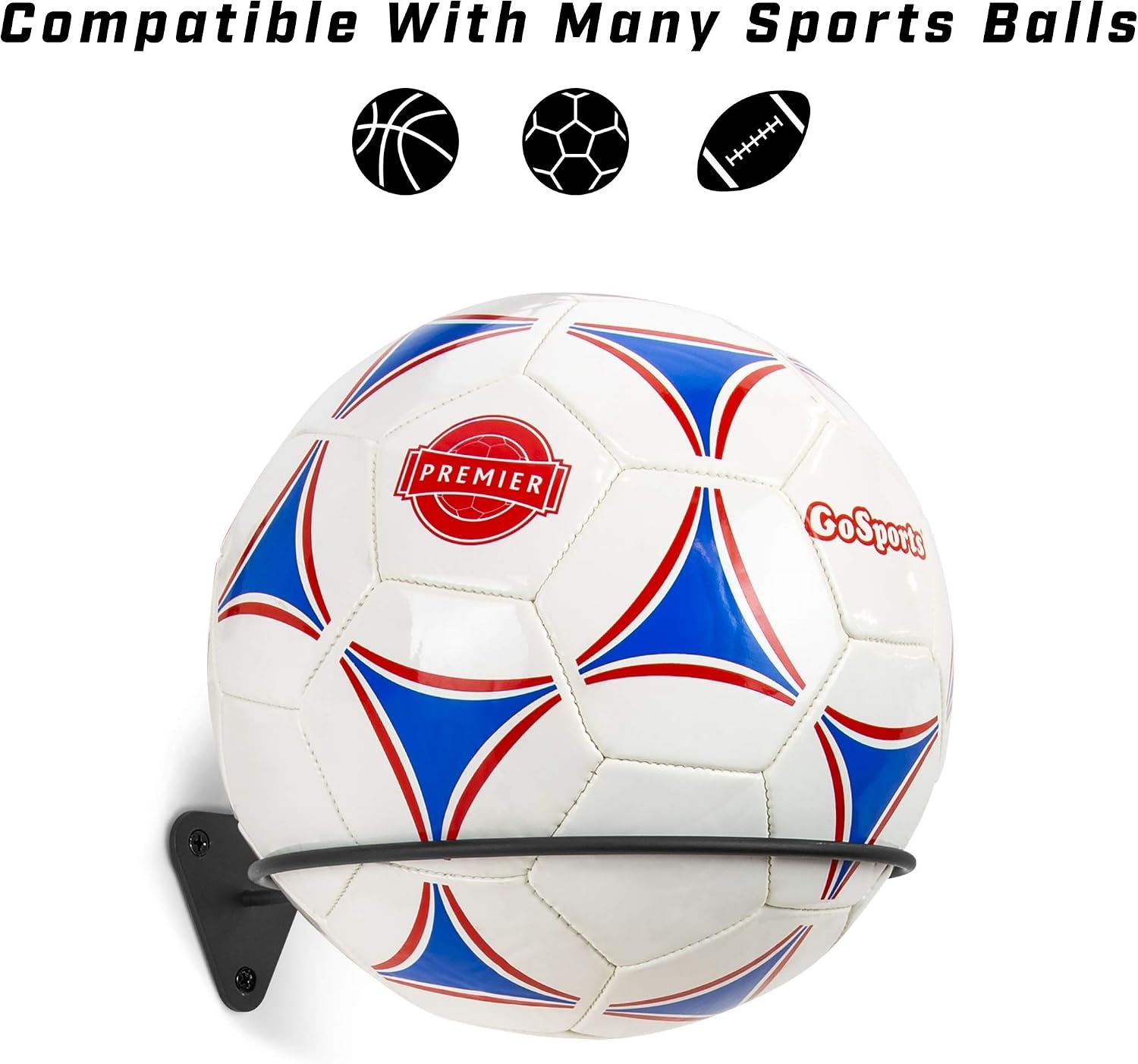 GoSports Wall Mounted Ball Stand Holder for Sports Balls (Basketballs, Soccer Balls, Footballs) – 3 Pack