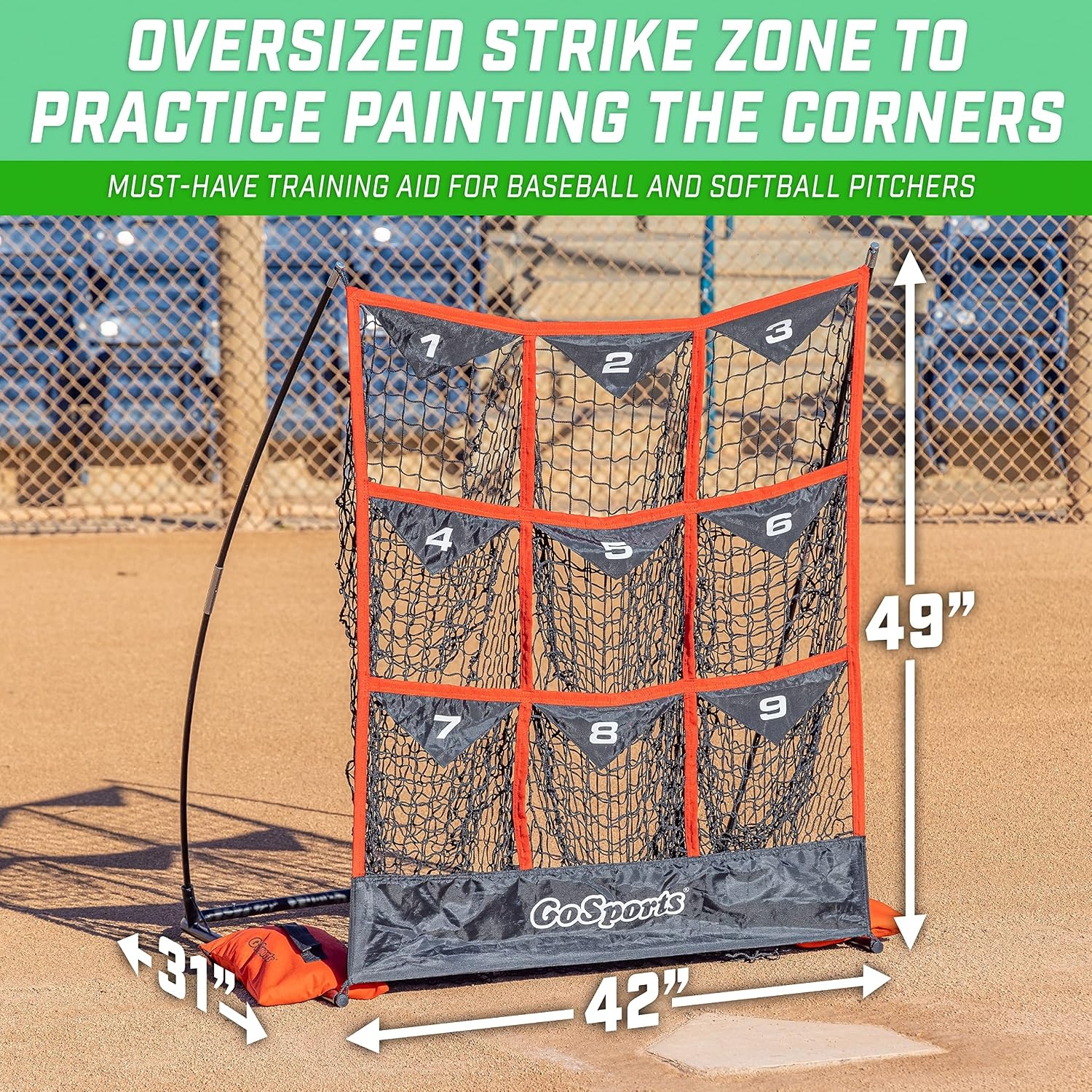 GoSports Baseball and Softball Pitching Strike Zone Target Net – Choose Your Size(Black  Red)