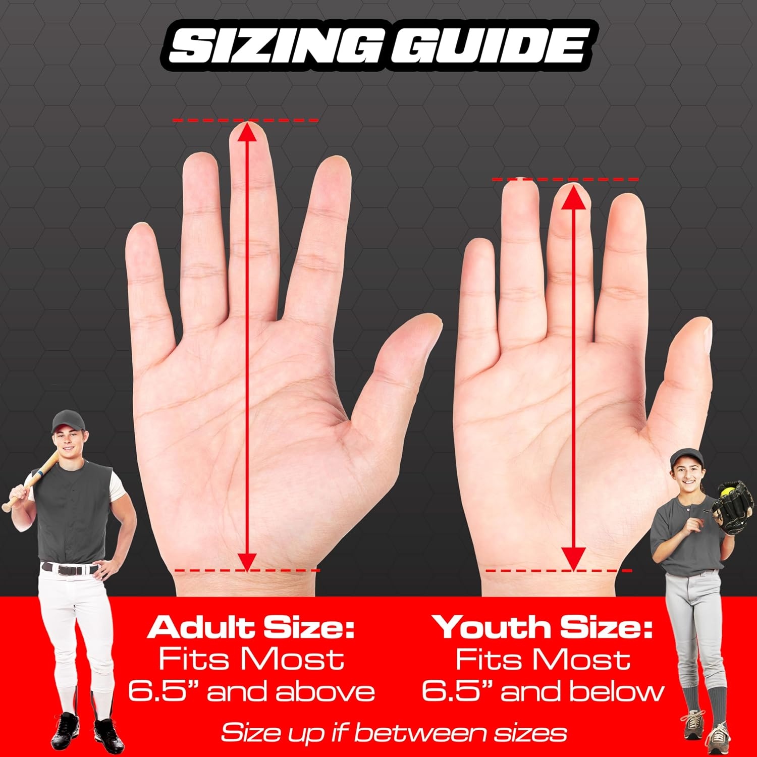 GoSports Sliding Mitts for Baseball & Softball – Youth and Adult Sizes – Right & Left Hand Protective Base Running Gloves(Youth – Red)