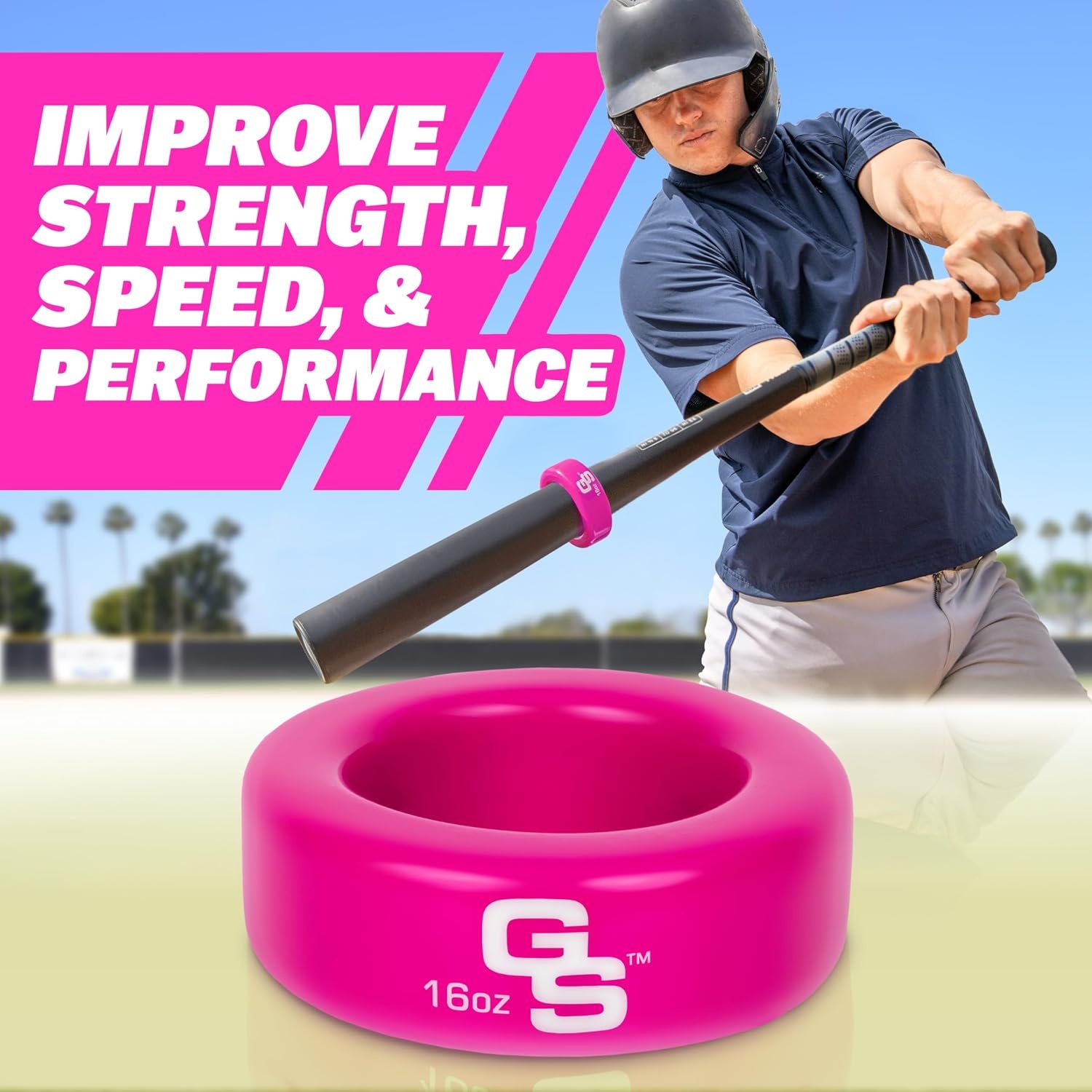 GoSports Baseball and Softball Bat Weight – 16 oz Bat Donut for Youth and Adult, Baseball & Softball Bat Accessories(Pink)