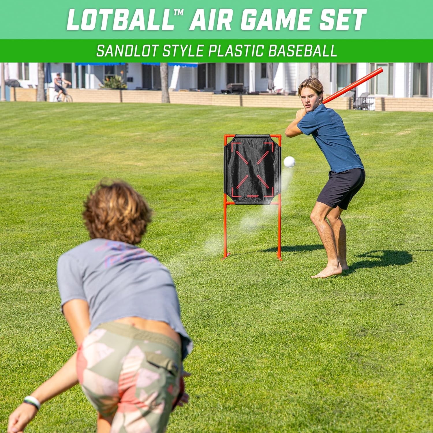 GoSports LotBall AIR Backyard Baseball Bat, Ball and Strike Zone Set – Plastic Baseball Game for Kids