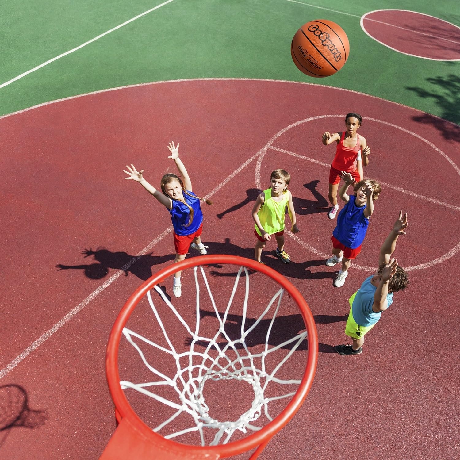 GoSports Indoor/Outdoor Rubber Basketballs – Six Pack of Size 6 or Size 7 Balls with Pump & Carrying Bag(Size 7 – 6 Pack)