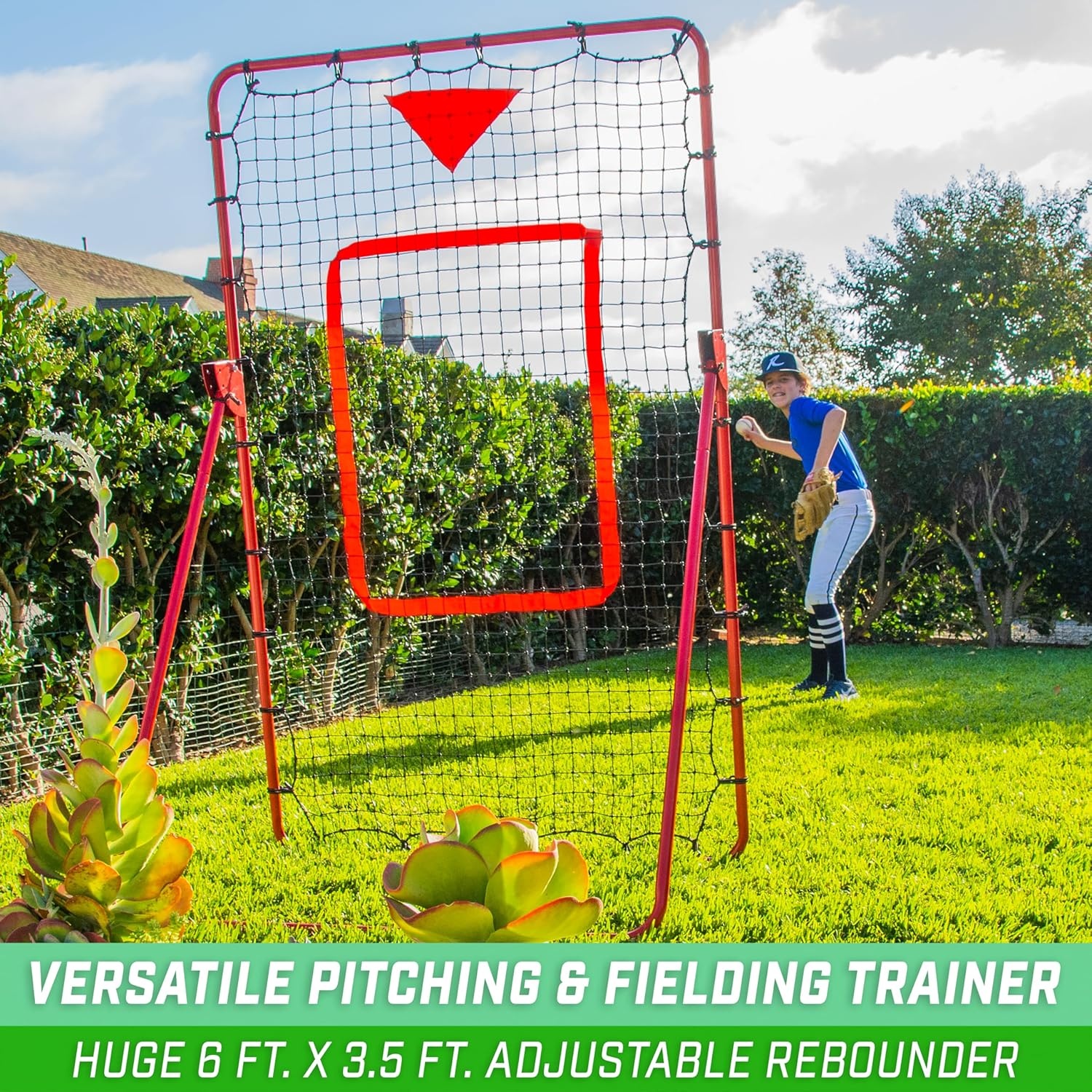 GoSports Baseball & Softball Pitching and Fielding Rebounder – Pitch Back Net – Choose Your Size(Red)