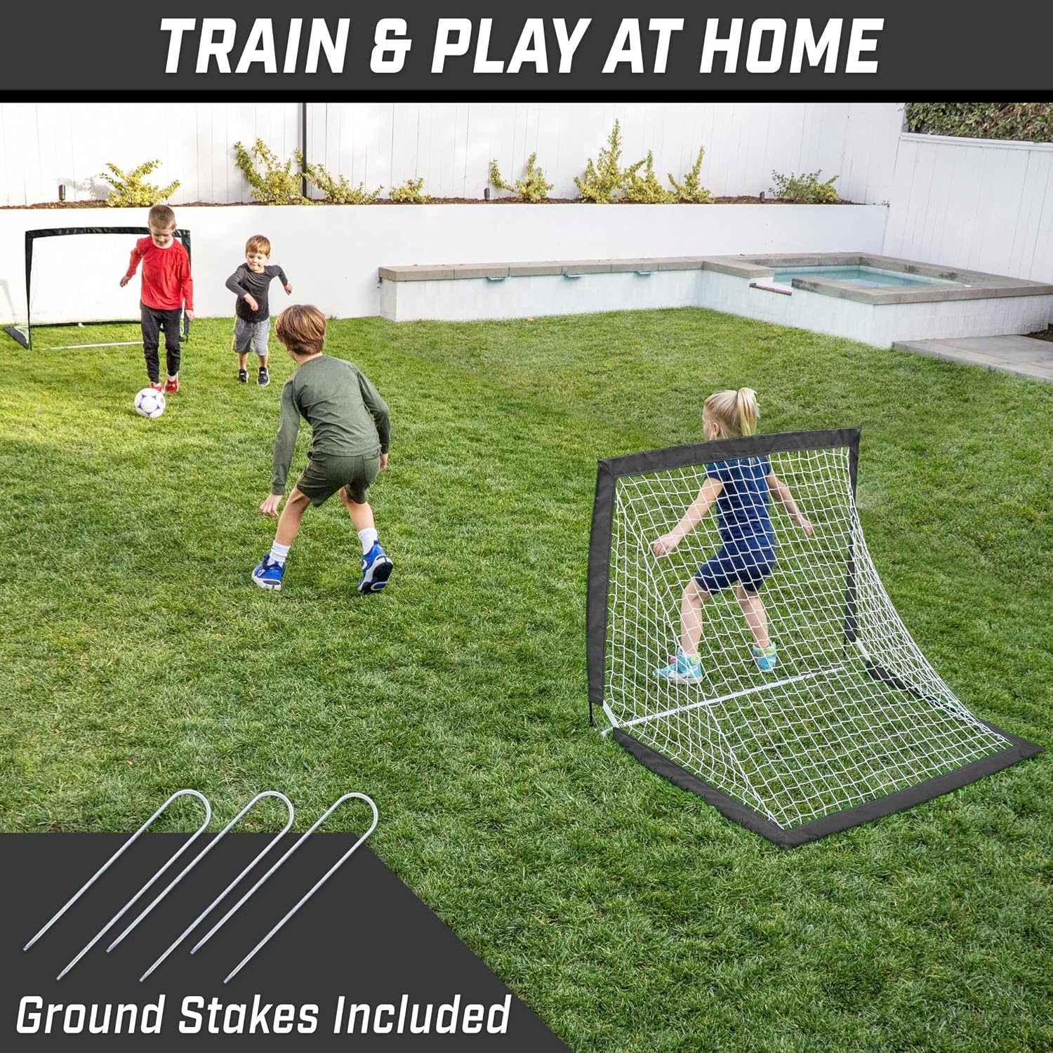 GoSports 4 x 3 ft Portable Soccer Goals for Kids – 13 Colors – Set of 2 Team Tone Pop Up Nets for Backyard(Black)