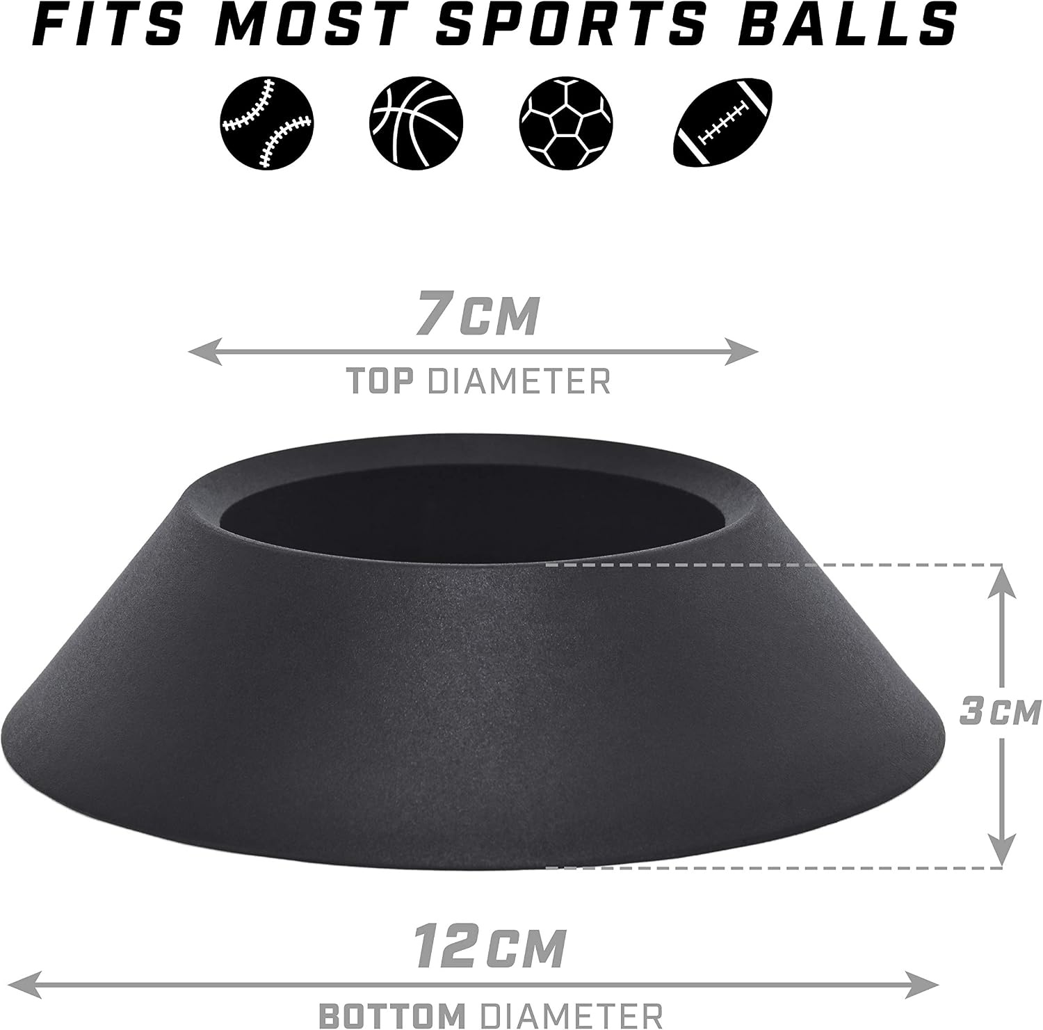 GoSports Black Ball Stand & Holder for Sports Balls (Basketballs, Baseballs, Footballs, Soccerballs) – 3 Pack Matte Black