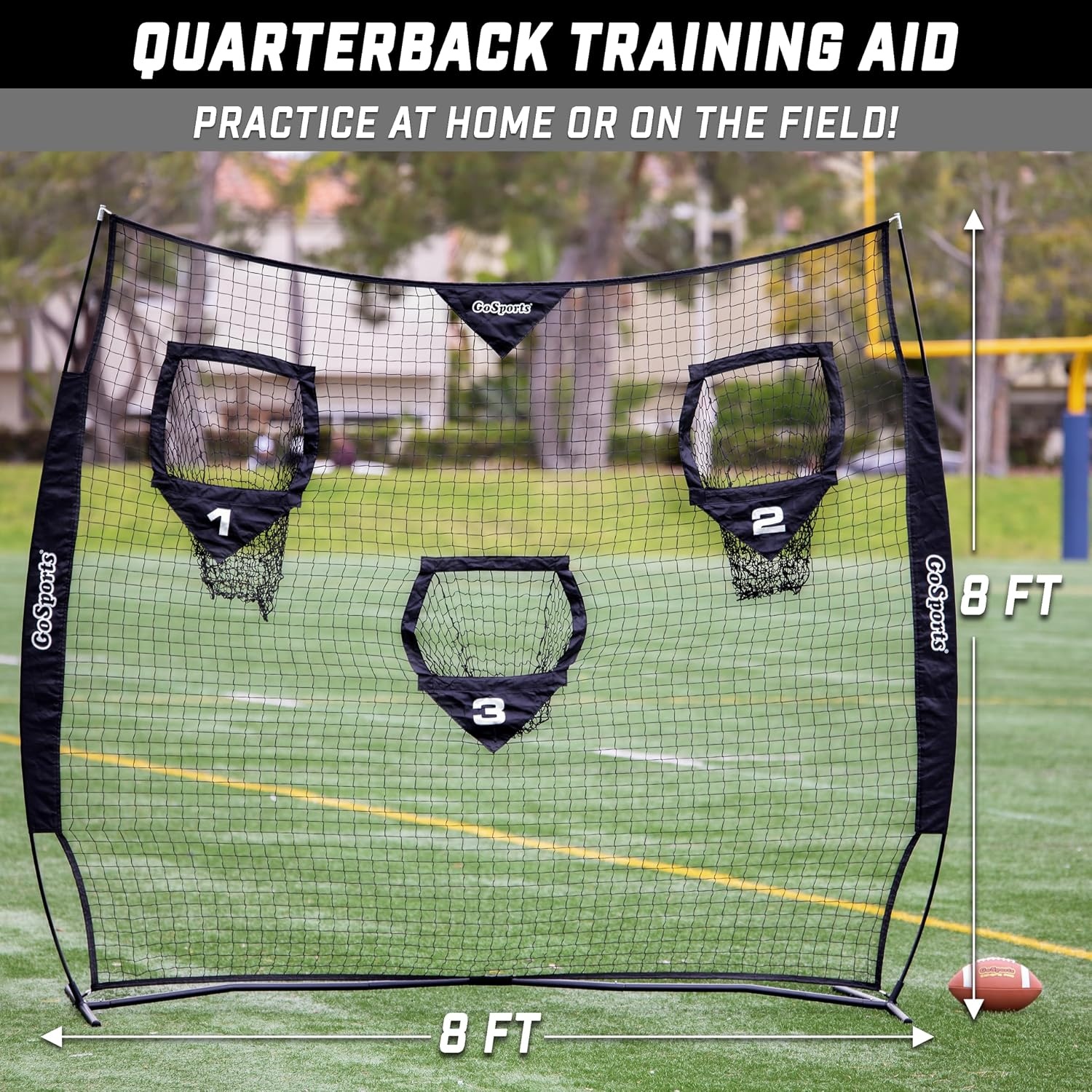 GoSports Football Throwing Net – 8 x 8 ft or 6 x 6 ft Nets – Choose Black or Red(8 x 8 ft Black)