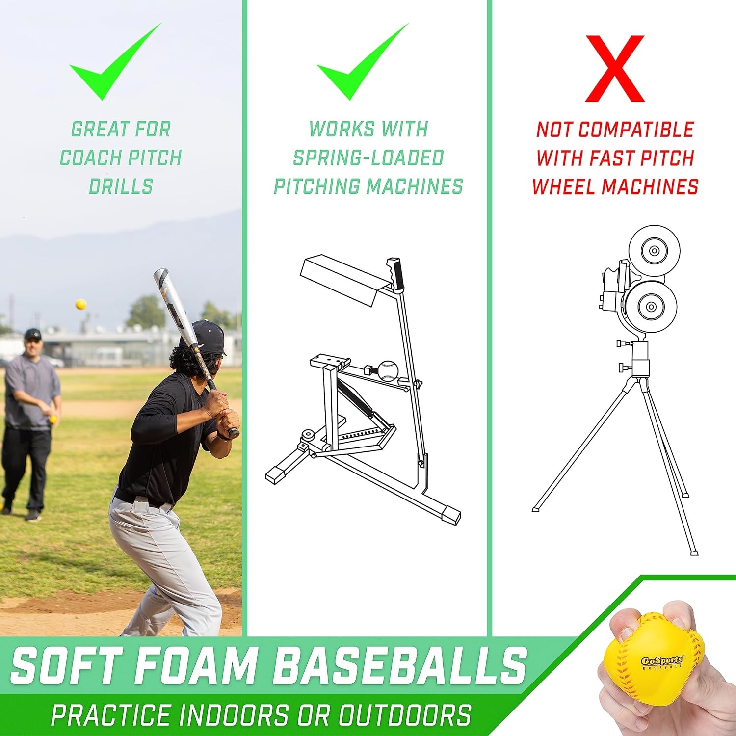 GoSports Foam Training Baseball 12 Pack – Regulation Size Foam Baseballs for Soft & Safe Throwing, Catching and Batting Practice