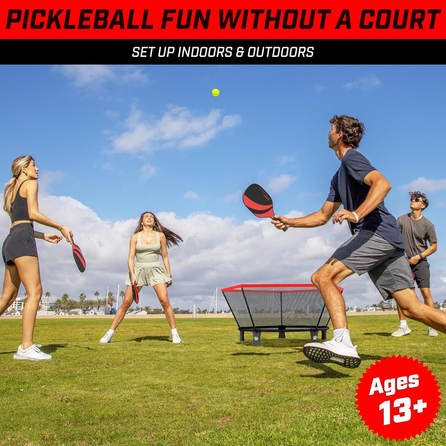GoSports Pickle 360 Game Set – Pickleball Without a Court – Outdoor Lawn, Beach, and Backyard Paddle Ball Game(Classic)