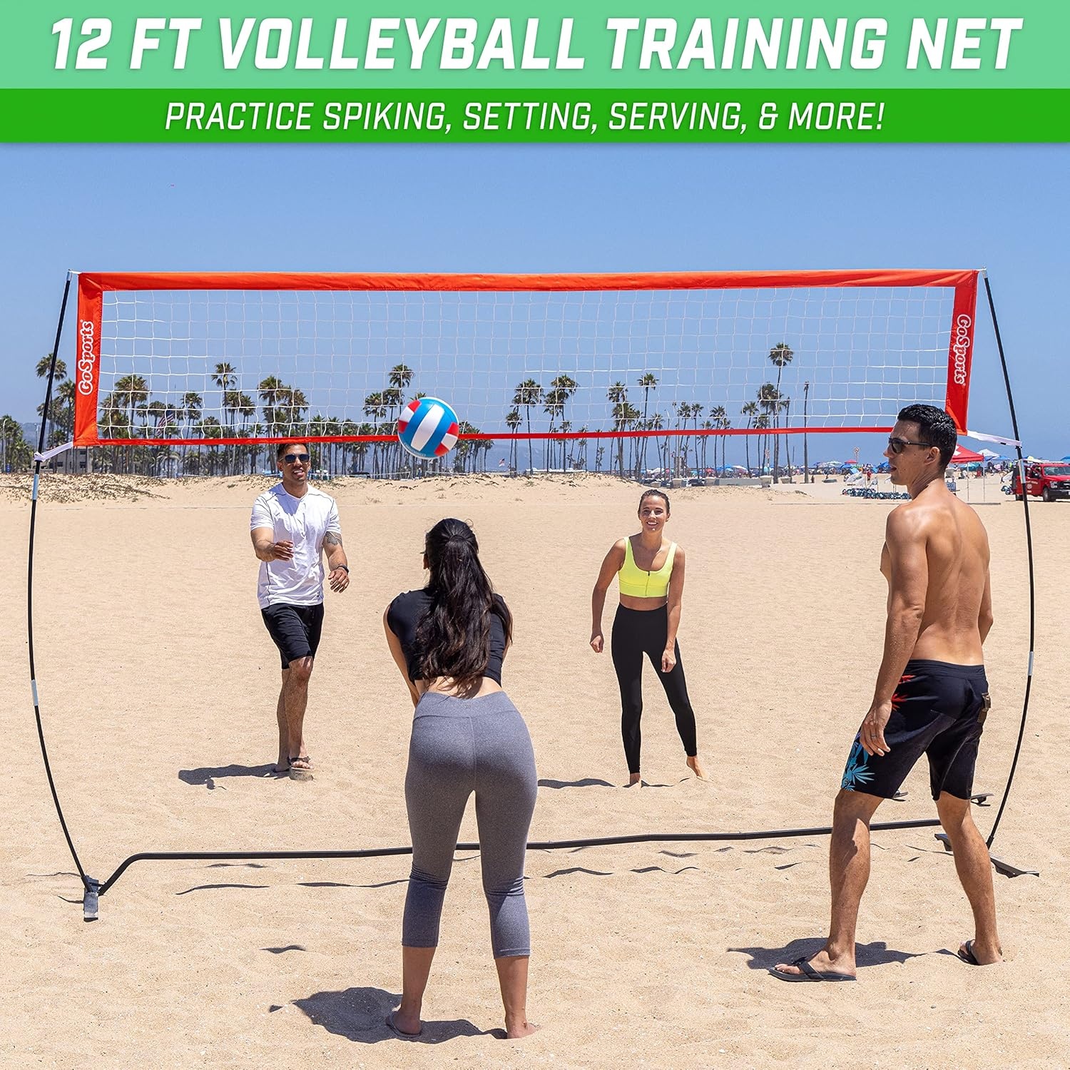 GoSports Freestanding Volleyball Training Net – 12 ft or 20 ft – Indoor our Outdoor Use, Instant Setup, and Height Adjustable(12 ft)