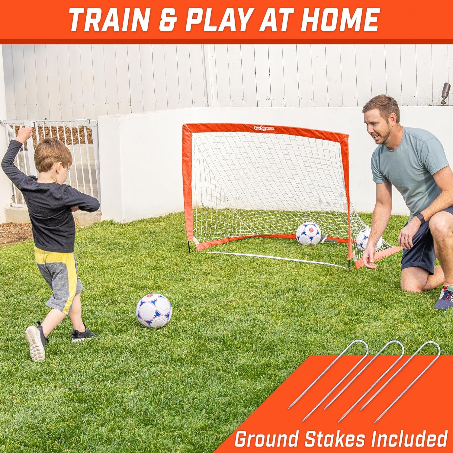 GoSports Portable Soccer Goals for Kids – 13 Color Options – Choose 4 x 3 ft or 6 x 4 ft – Team Tone Pop Up Nets for Backyard(Red)