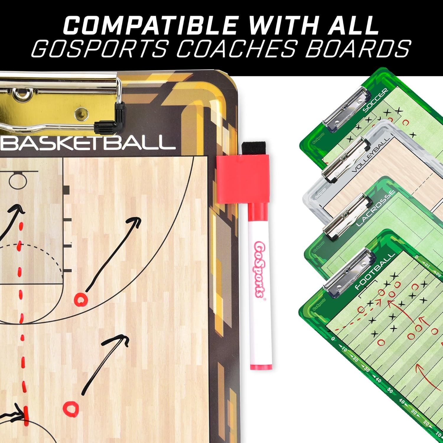 GoSports Premium Dry Erase Coaches Clipboards – Basketball, Baseball, Football, Soccer, Hockey, Volleyball, Lacrosse(6 Pack Markers)