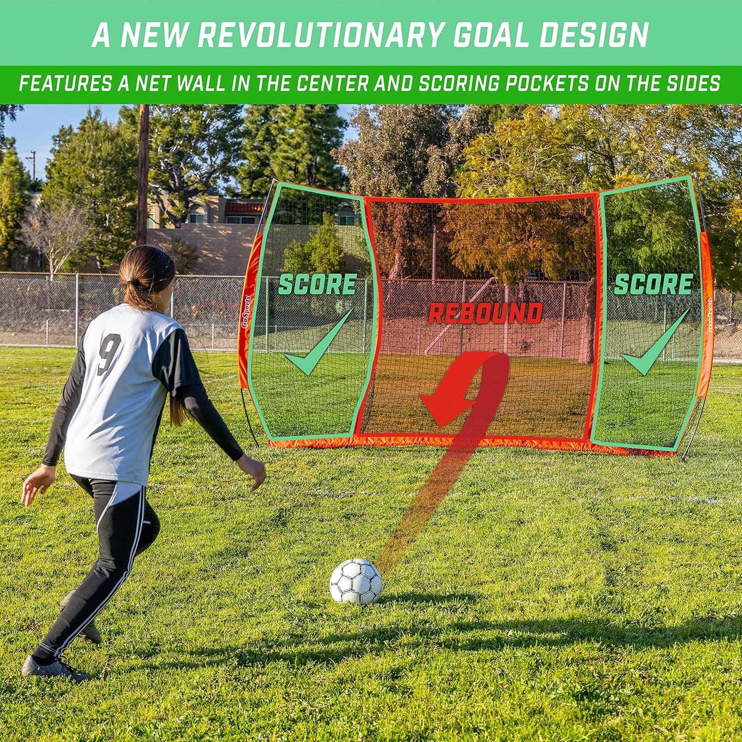 GoSports Strike Net Soccer Training Goal – 12 x 8 ft or 18 x 8 ft – Shooting Net Trainer for All Skill Levels(12 ft x 8 ft)