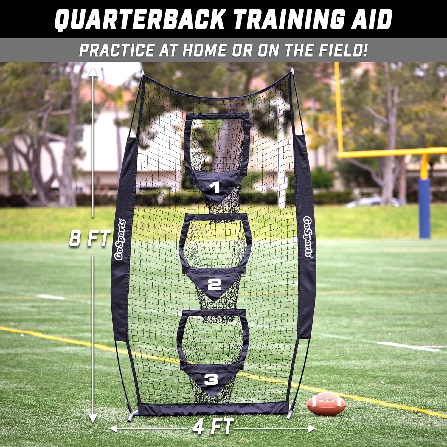 GoSports 8 x 4 ft Football Throwing Target Net – Choose Black or Red(8 x 4 ft Black)