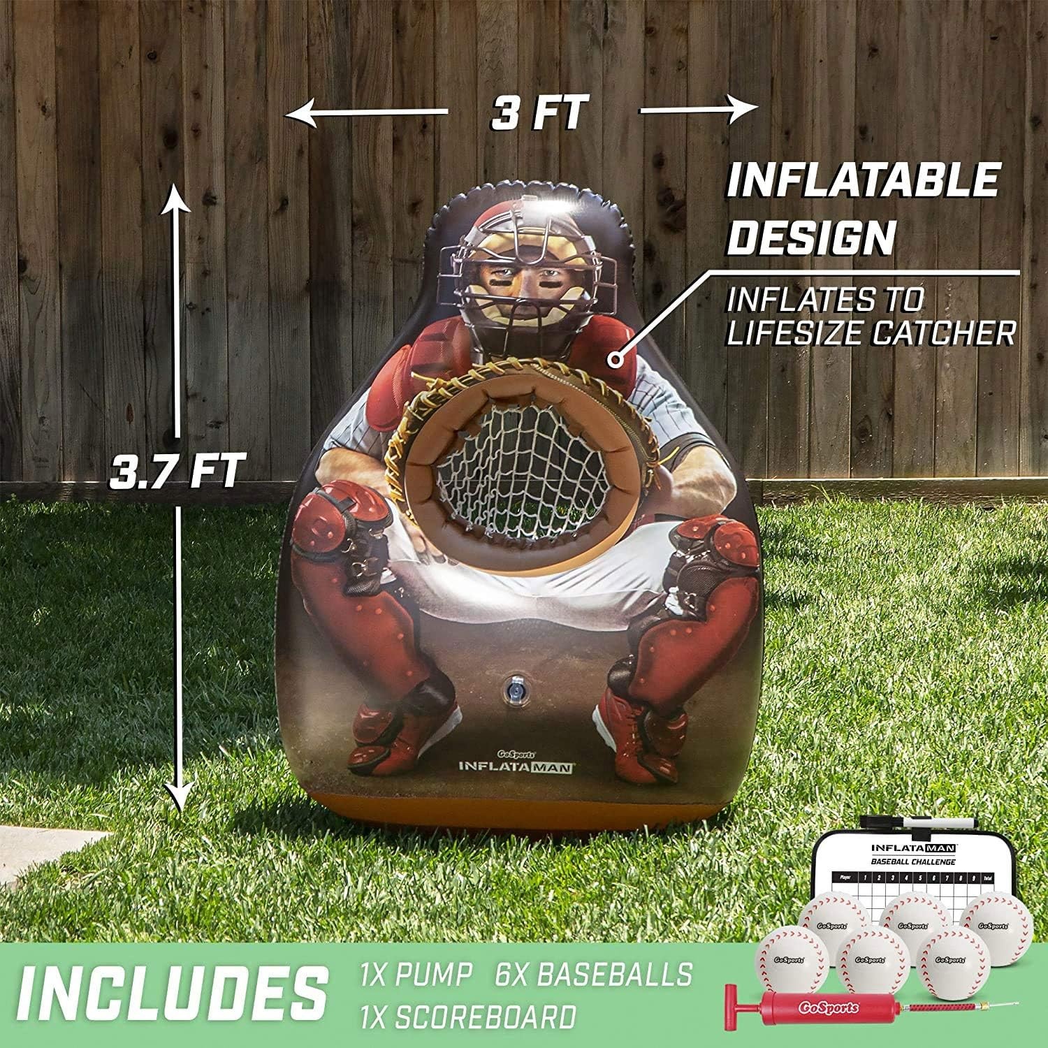 GoSports Inflataman Baseball Toss Challenge – Inflatable Catcher Strike Zone Pitching Game