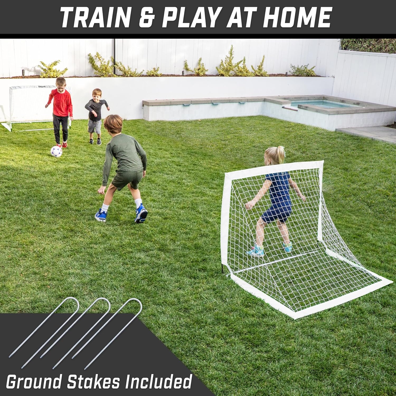 GoSports 4 x 3 ft Portable Soccer Goals for Kids – 13 Colors – Set of 2 Team Tone Pop Up Nets for Backyard(White)