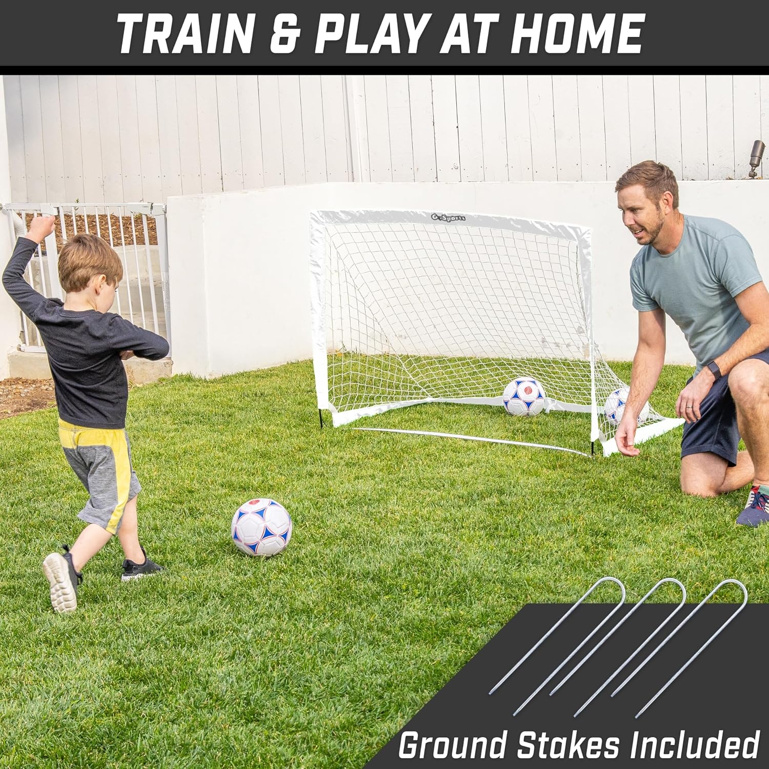 GoSports Portable Soccer Goals for Kids – 13 Color Options – Choose 4 x 3 ft or 6 x 4 ft – Team Tone Pop Up Nets for Backyard(White)
