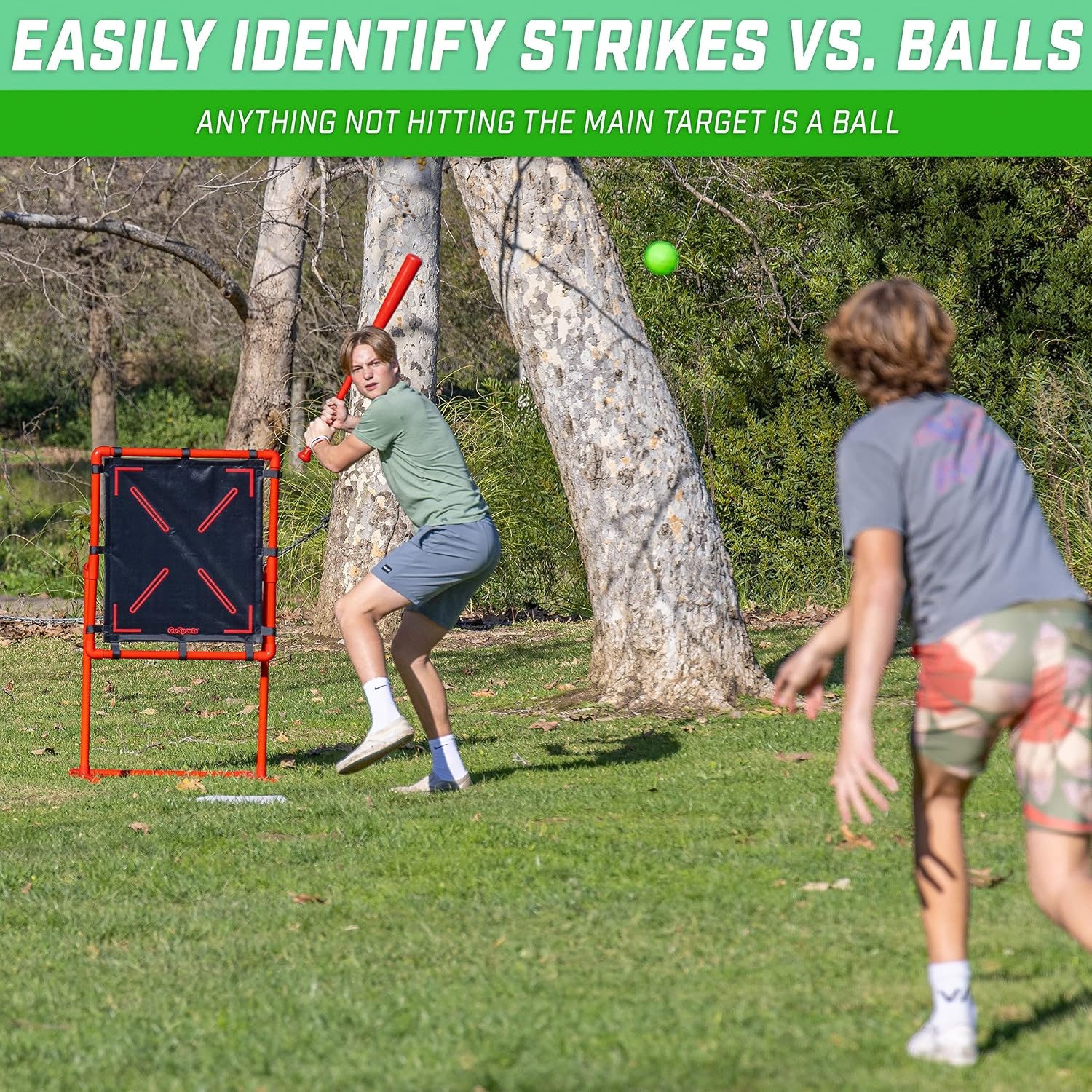 GoSports Baseball Strike Zone Target for Plastic Balls – Compatible with Blitzball and Wiffle Ball(Large 30″ x 28″)