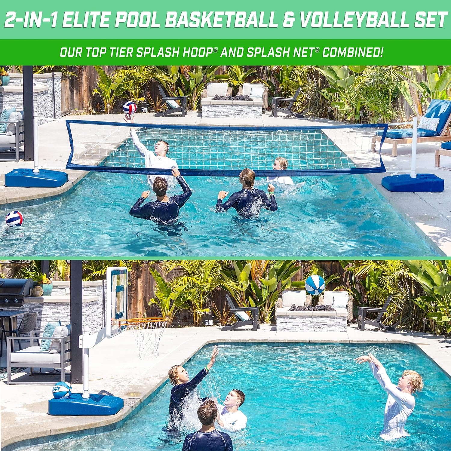 GoSports Splash Hoop Elite 2-in-1 Pool Basketball & Volleyball Game Set