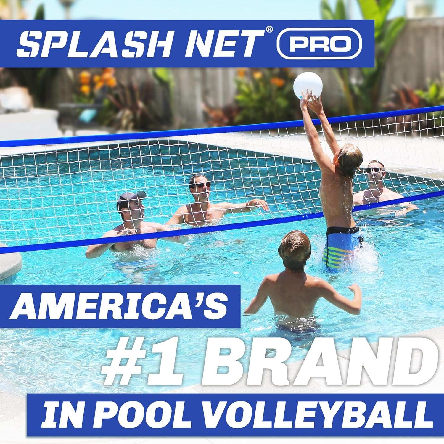 GoSports Splash Net PRO Pool Volleyball Net – Red, White, or Blue – Includes 2 Water Volleyballs and Pump(Blue)