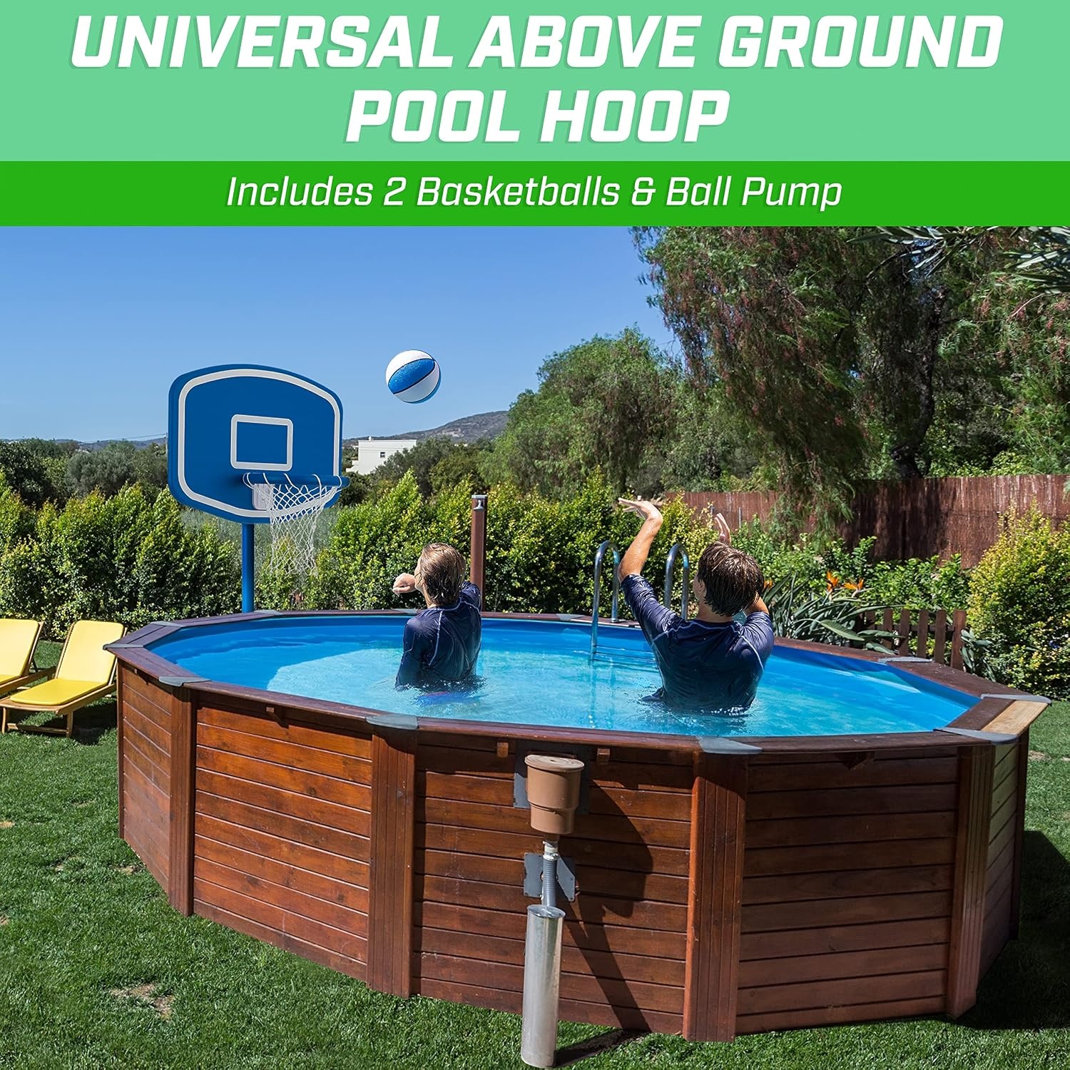 GoSports Splash Hoop UP Above Ground Pool Hoop Basketball Game with 2 Pool Basketballs and Pump