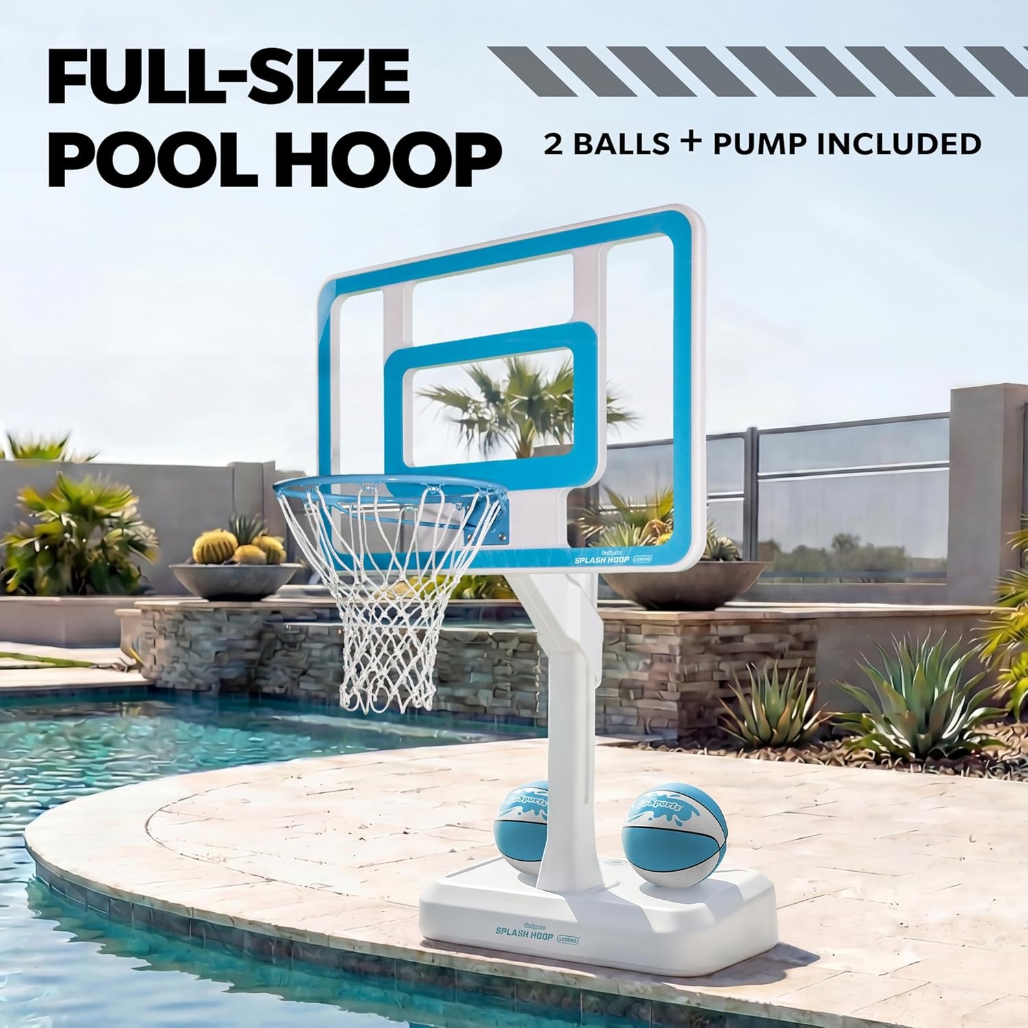 GoSports Splash Hoop Legend – Aqua or Black – Pool Basketball Hoop Game with Water Weighted Base, Adjustable Height, and Regulation Steel Rim(Aqua)