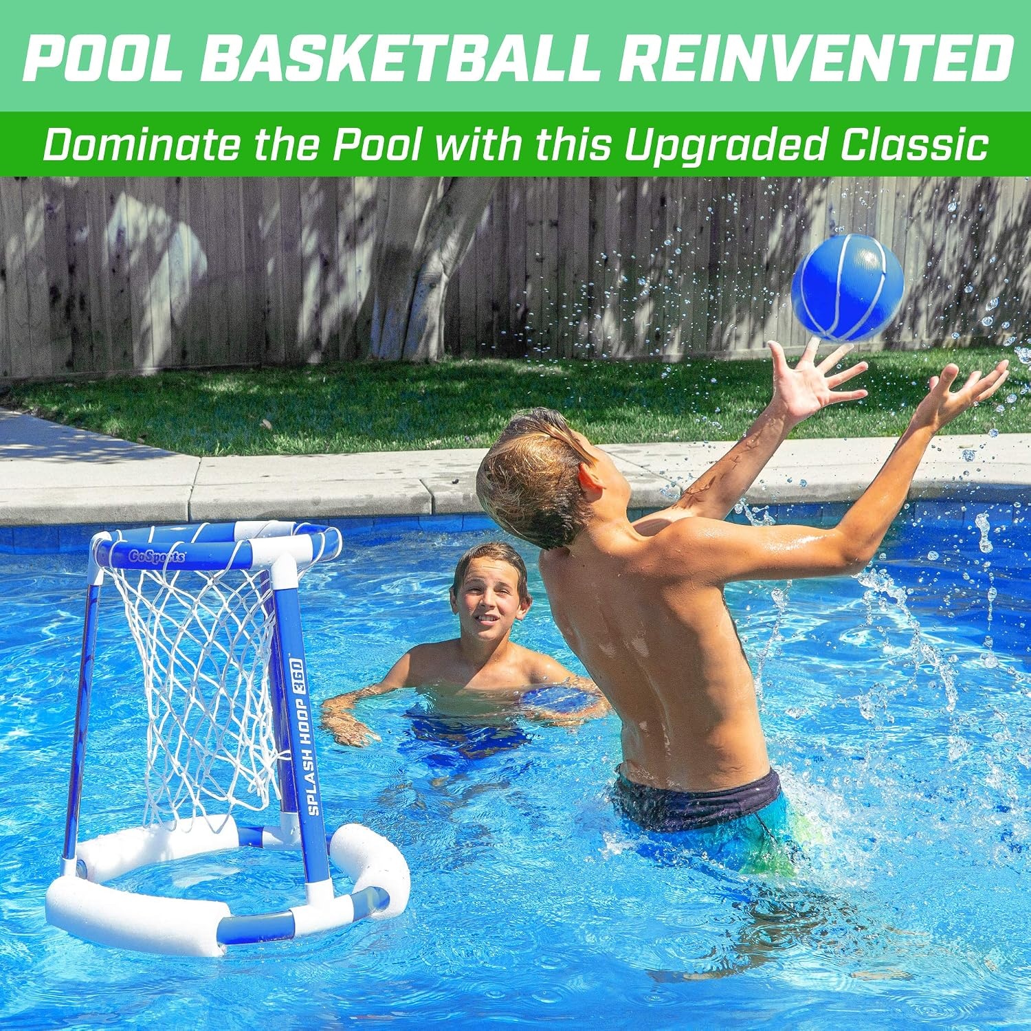 GoSports Splash Hoop 360 Floating Pool Basketball Game – Choose Red or Blue – Includes Hoop, 2 Balls and Pump(Blue Splash Hoop)