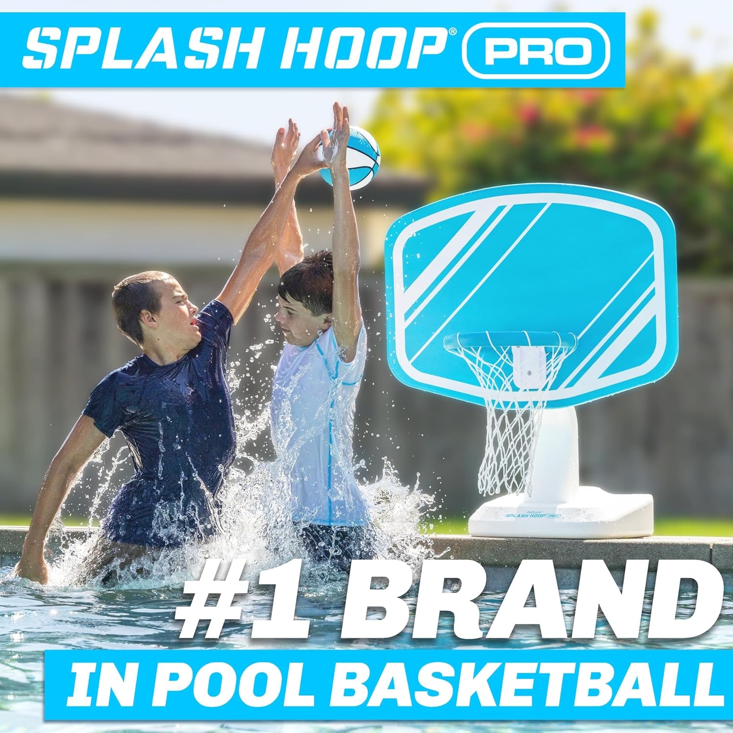 GoSports Splash Hoop PRO Pool Basketball Game – Modern Poolside Basketball Hoop with Backboard, Ball & Pump – Swimming Pool Basketball Hoop for Inground & Above Ground Pools(Aqua)