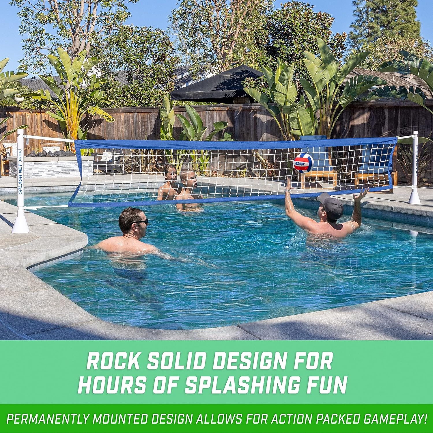 GoSports Deck-Mounted Splash Net Elite Inground Pool Volleyball Game – Permanent Deck Mounted for Inground Pools