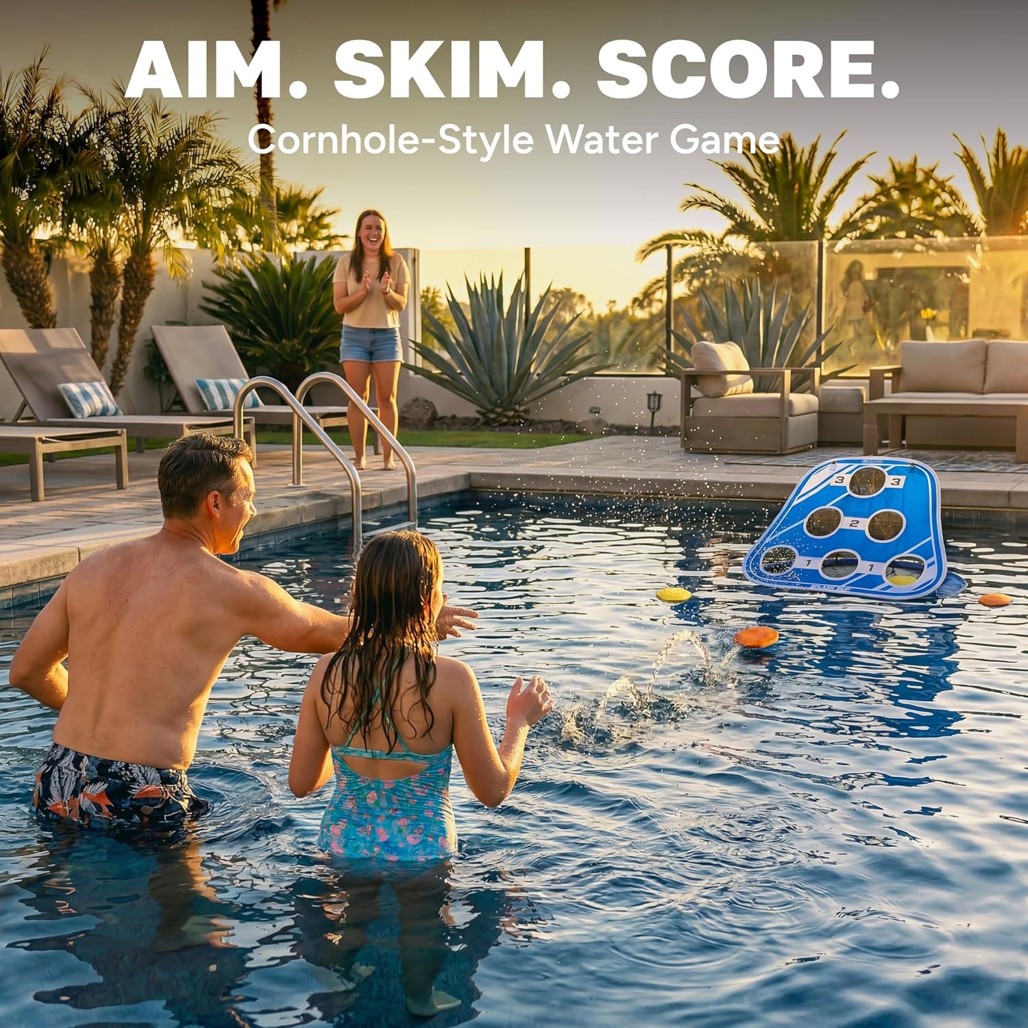 GoSports Splash Skip Floating Pool Cornhole Game – Stone Skipping Swimming Pool Game for Adults & Family – Water Cornhole Game for Pools & Lakes(Classic (1 Target))