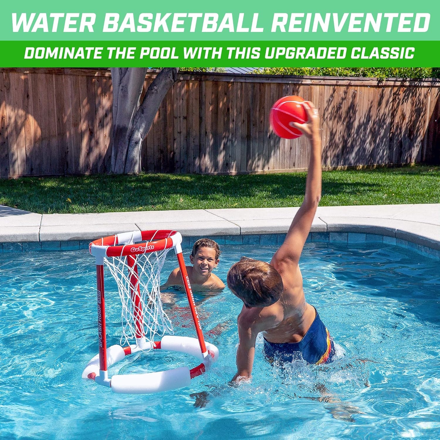 GoSports Splash Hoop 360 Floating Pool Basketball Game – Choose Red or Blue – Includes Hoop, 2 Balls and Pump(Splash Hoop 360)