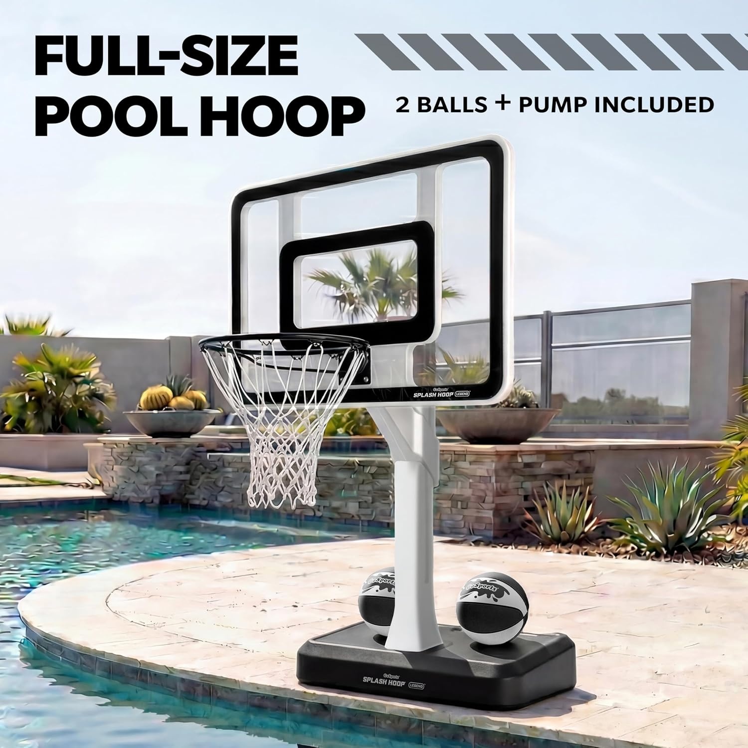GoSports Splash Hoop Legend – Aqua or Black – Pool Basketball Hoop Game with Water Weighted Base, Adjustable Height, and Regulation Steel Rim(Black)