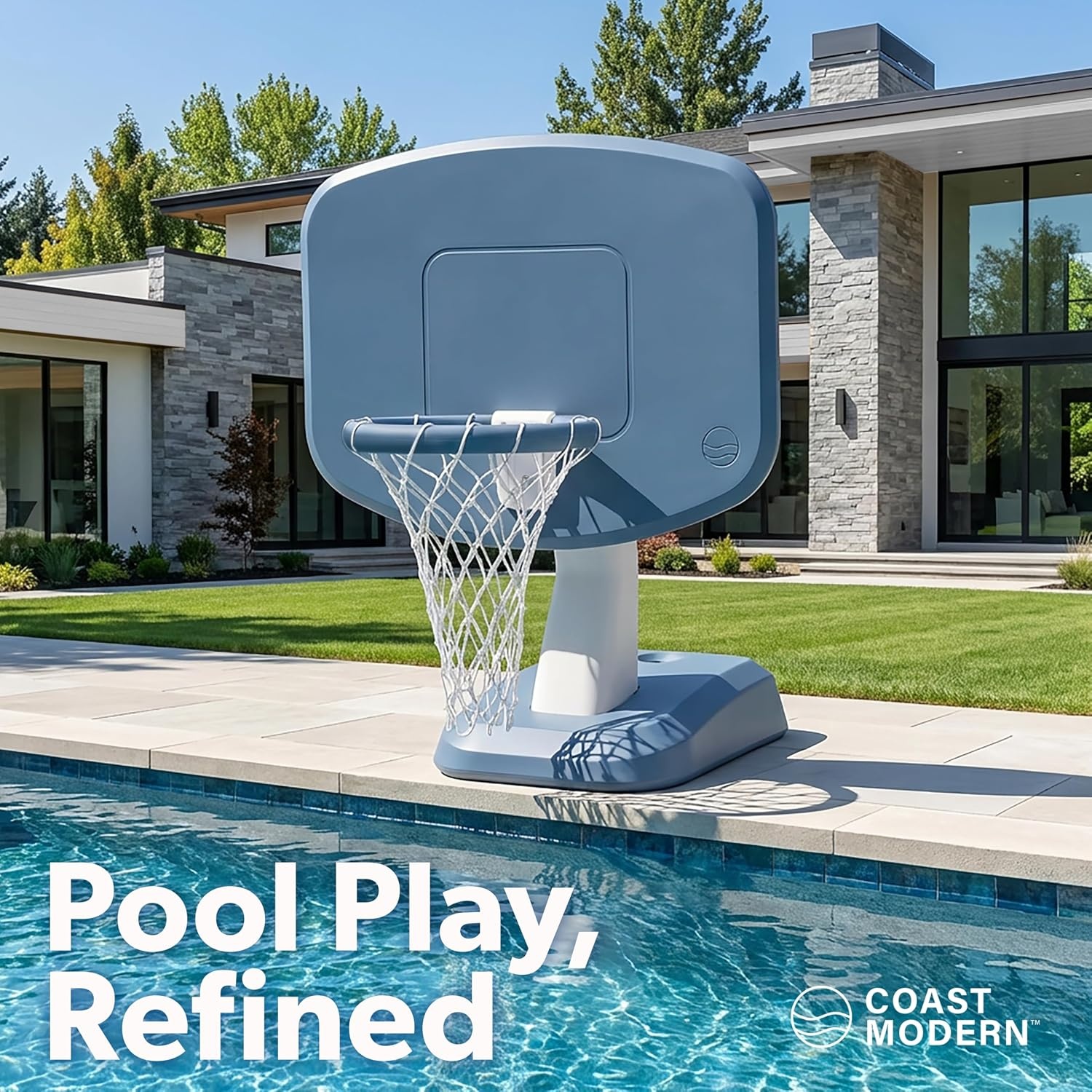 Coast Modern Poolside Basketball Hoop – Premium Outdoor Pool Basketball Hoop with 2 Water Basketballs and Ball Pump